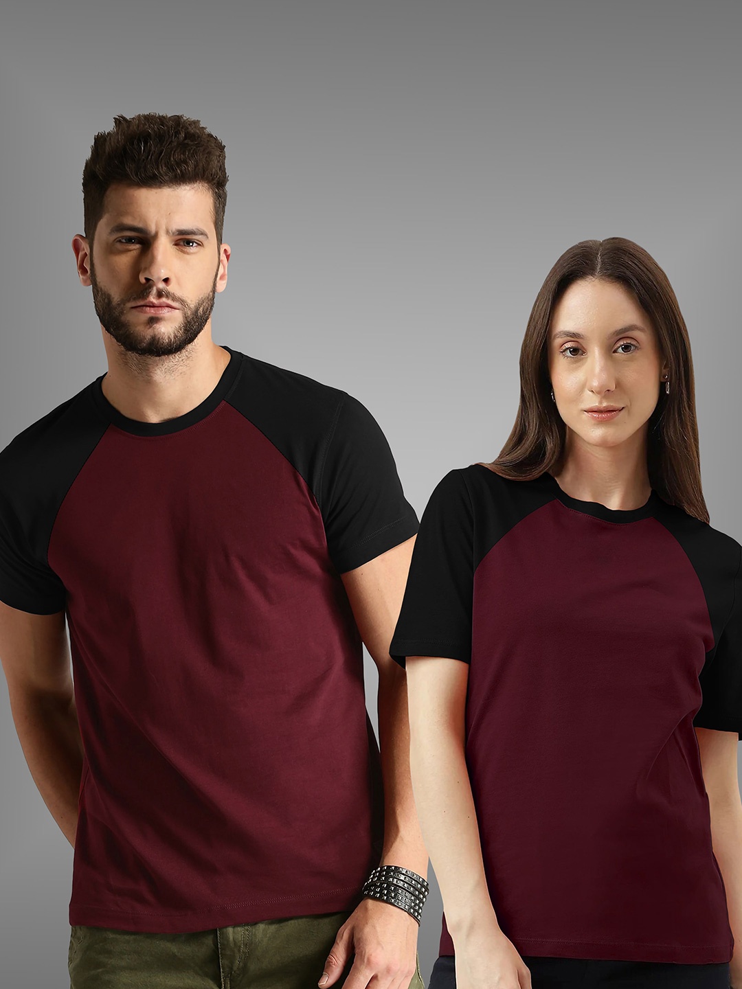 

BAESD Unisex Pack Of 2 Raglan Sleeves Twistform Comfortable T-shirts, Maroon