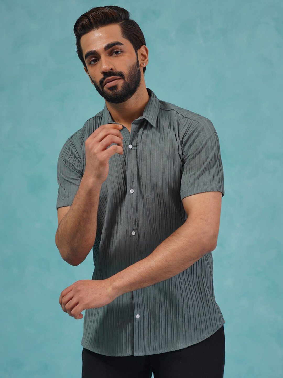 

Indian Needle Classic Spread Collar Casual Shirt, Grey