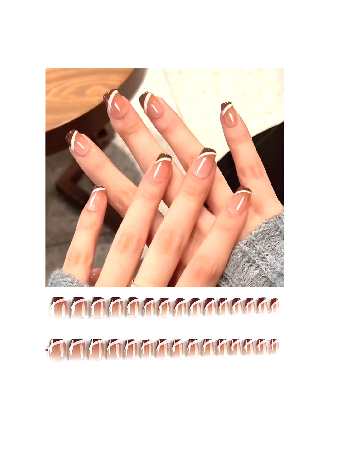 

Secret Lives 24-Pcs Soft Square With Nails Stripes & Tips, Nude