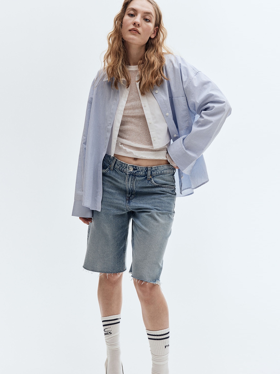 

H&M Women Cotton Bermuda Regular Denim Shorts, Blue