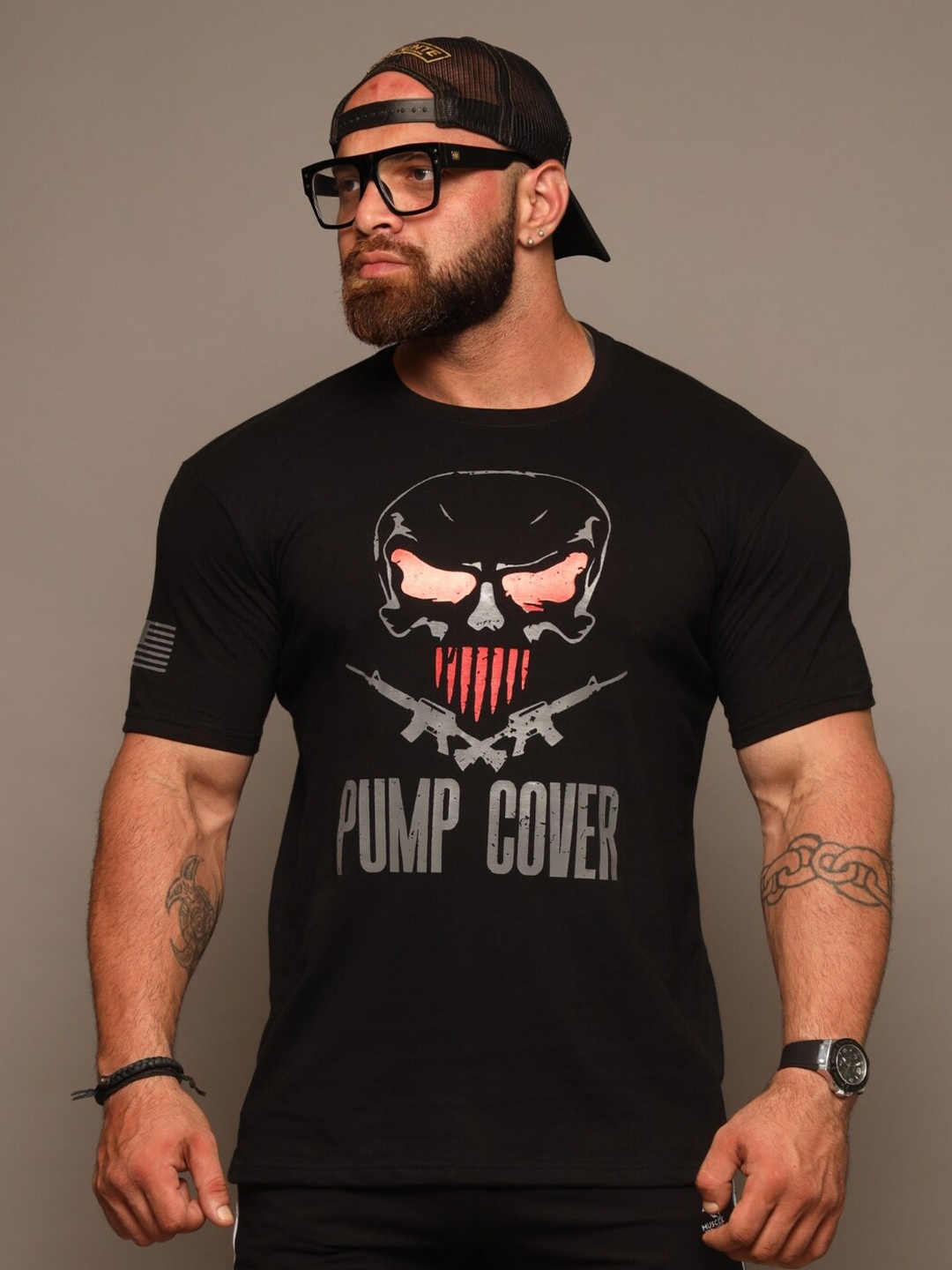 

Muscle Wolves Seek & Destroy Graphic Printed Round Neck Cotton T-shirt, Black