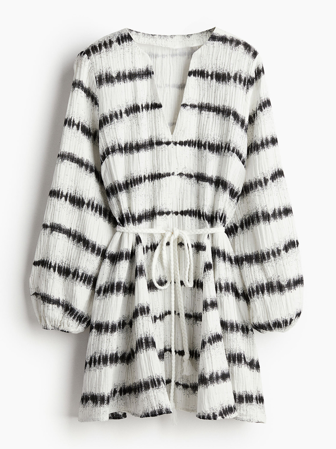 

H&M Women Tie-Belt Balloon-Sleeved Dress, White