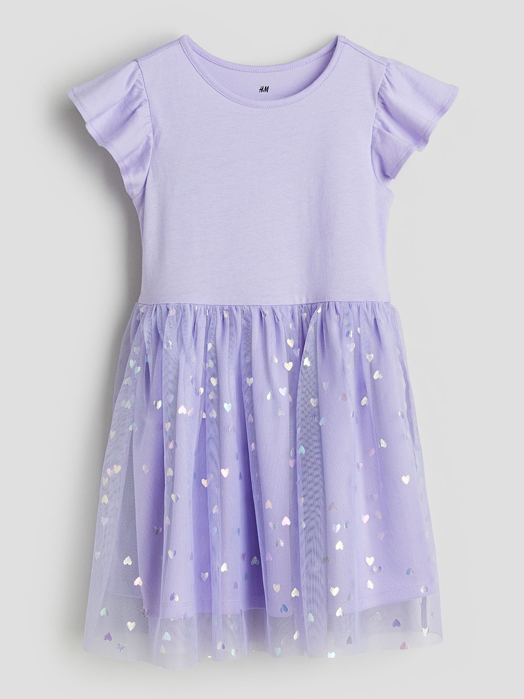 

H&M Girls Pure Cotton Tulle-Skirt Jersey Dress, Purple