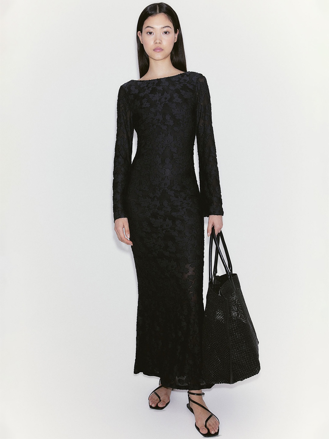 

H&M Mermaid-Skirt Jacquard-Weave Dress, Black