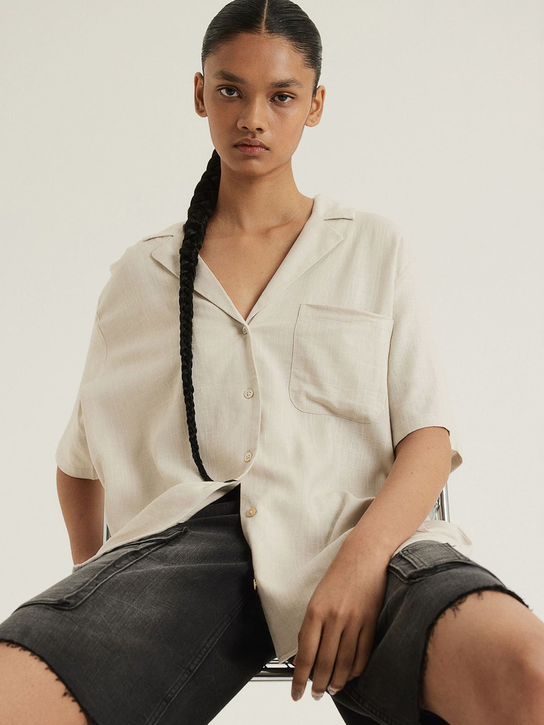 

H&M Airy Resort Shirt, Beige