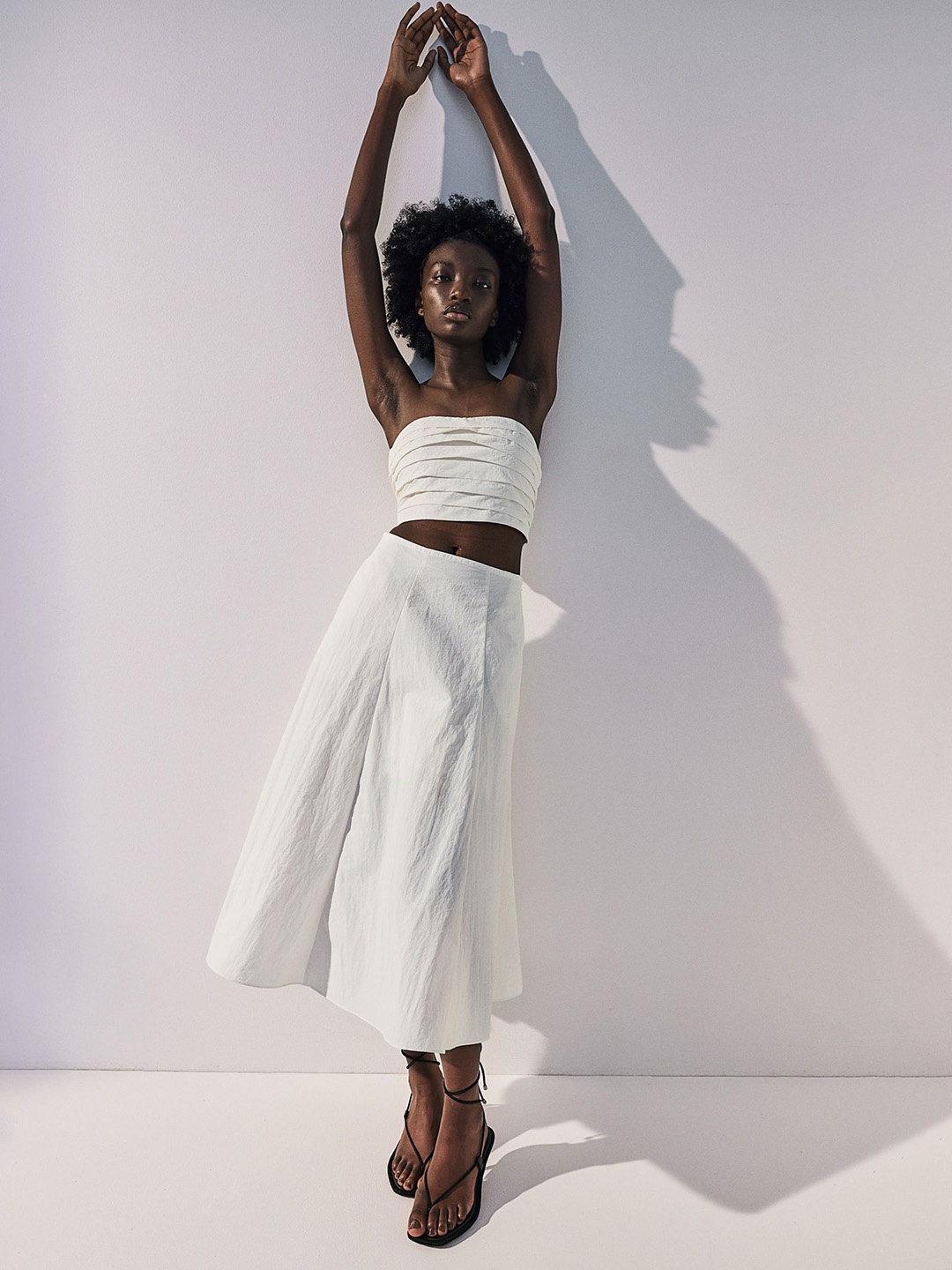 

H&M Cropped Nylon Bandeau Top, White