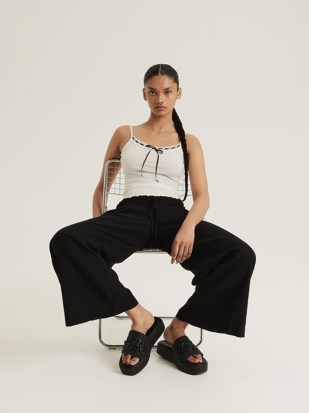 

H&M Tie-Detail Lace-Trimmed Strappy Top, White