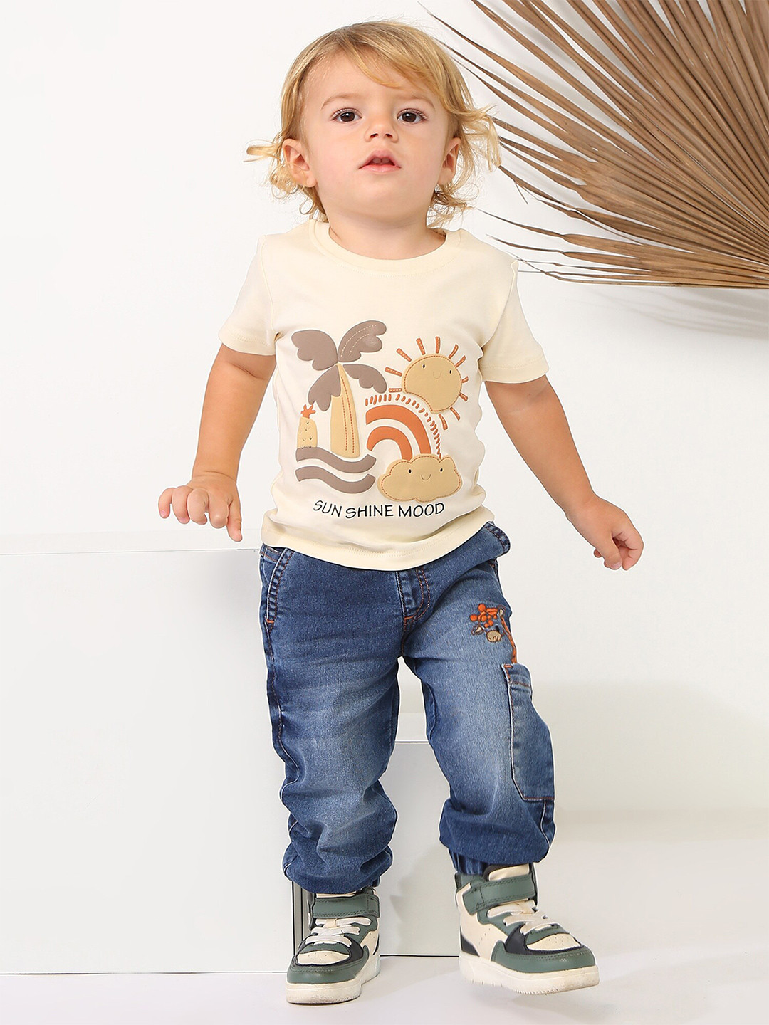 

My Milestones Boys Graphic Printed Pure Cotton T-shirt, Beige