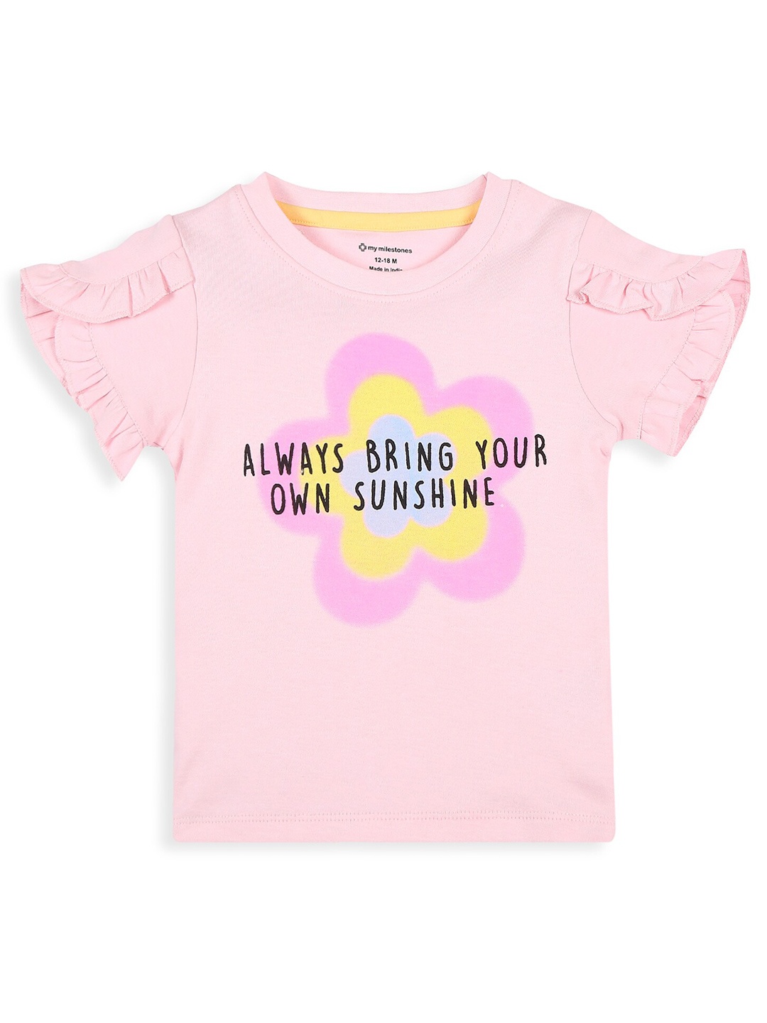 

My Milestones Girls Typography Printed Round Neck Pure Cotton T-shirt, Pink