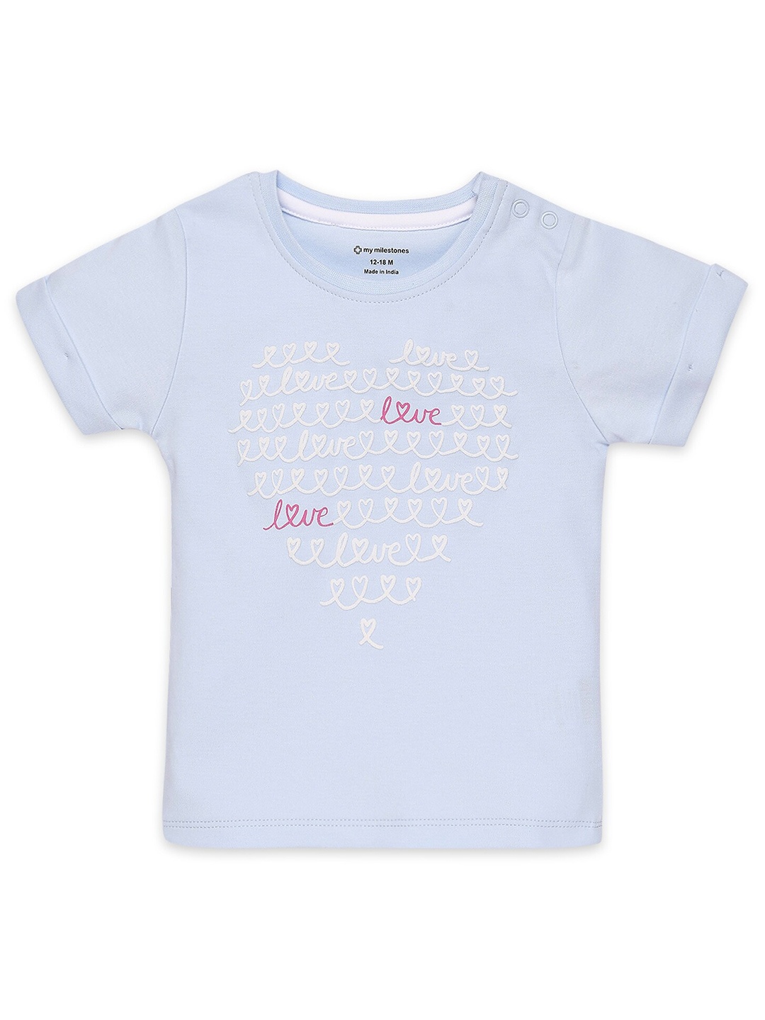 

My Milestones Girls Conversational Printed Round Neck Pure Cotton T-shirt, Blue