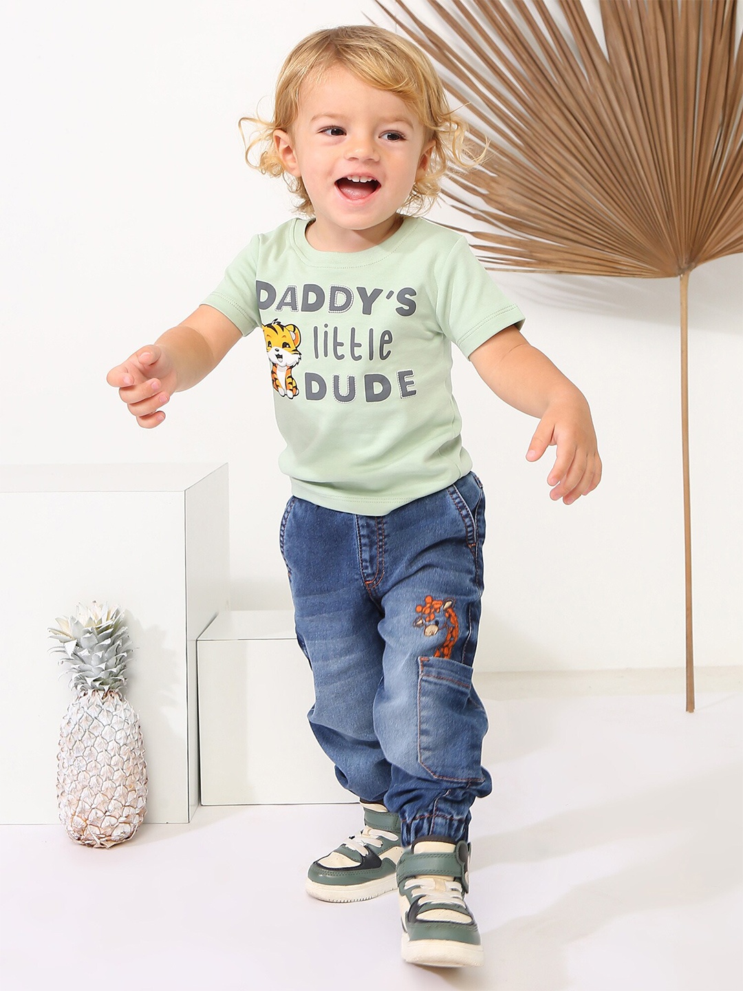 My Milestones Boys Typography Printed Pure Cotton T-shirt, Green
