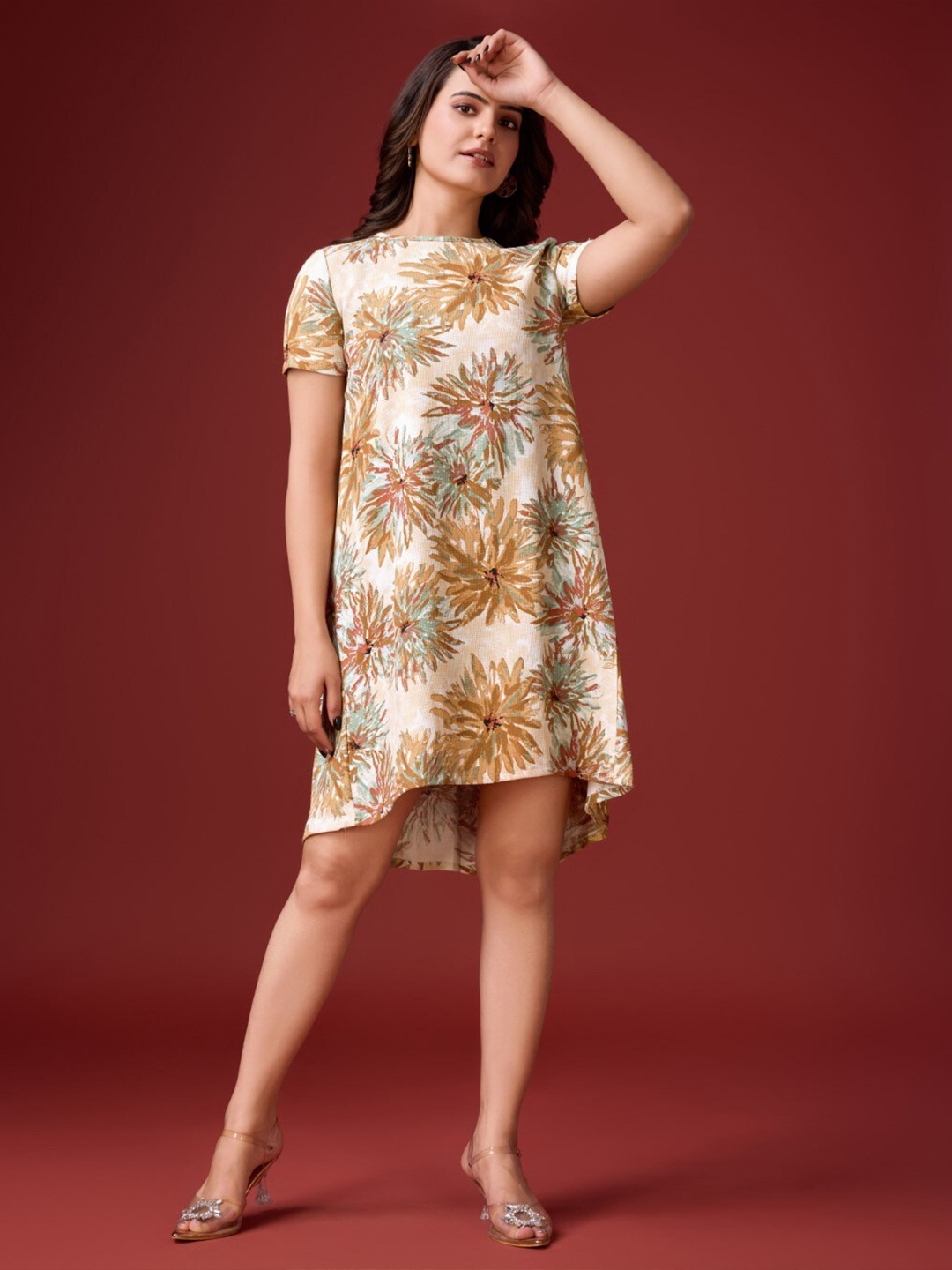

HOUSE OF MIRA Floral Printed A-Line Dress, Brown