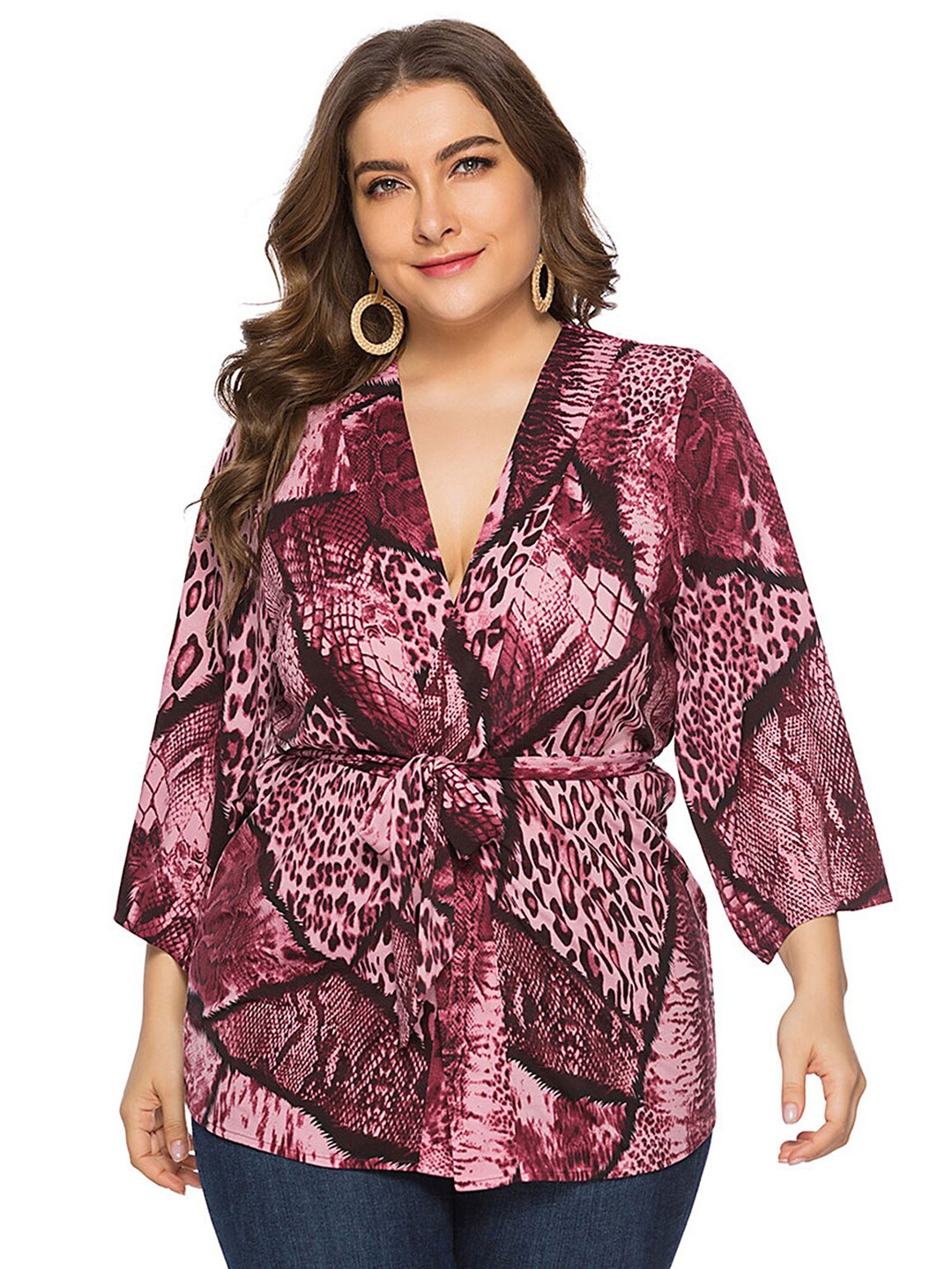 

LULU & SKY Abstract Printed V-Neck Wrap Top, Purple
