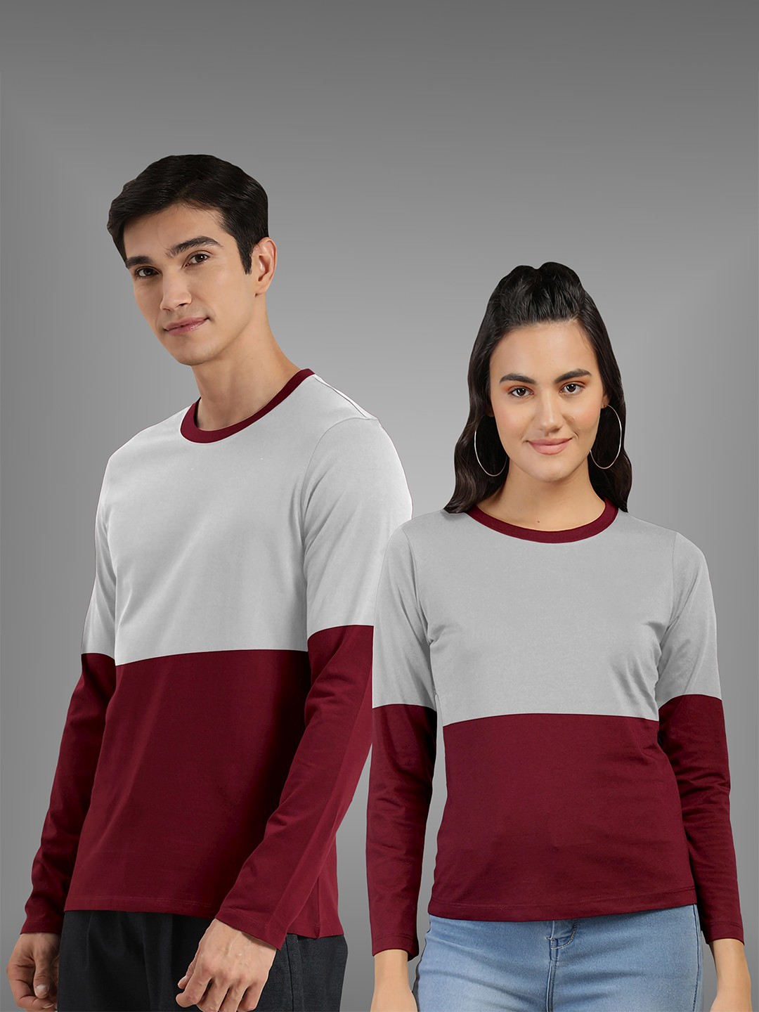 

BAESD Unisex Pack Of 2 Colourblocked Twistform Comfortable T-shirts, Maroon