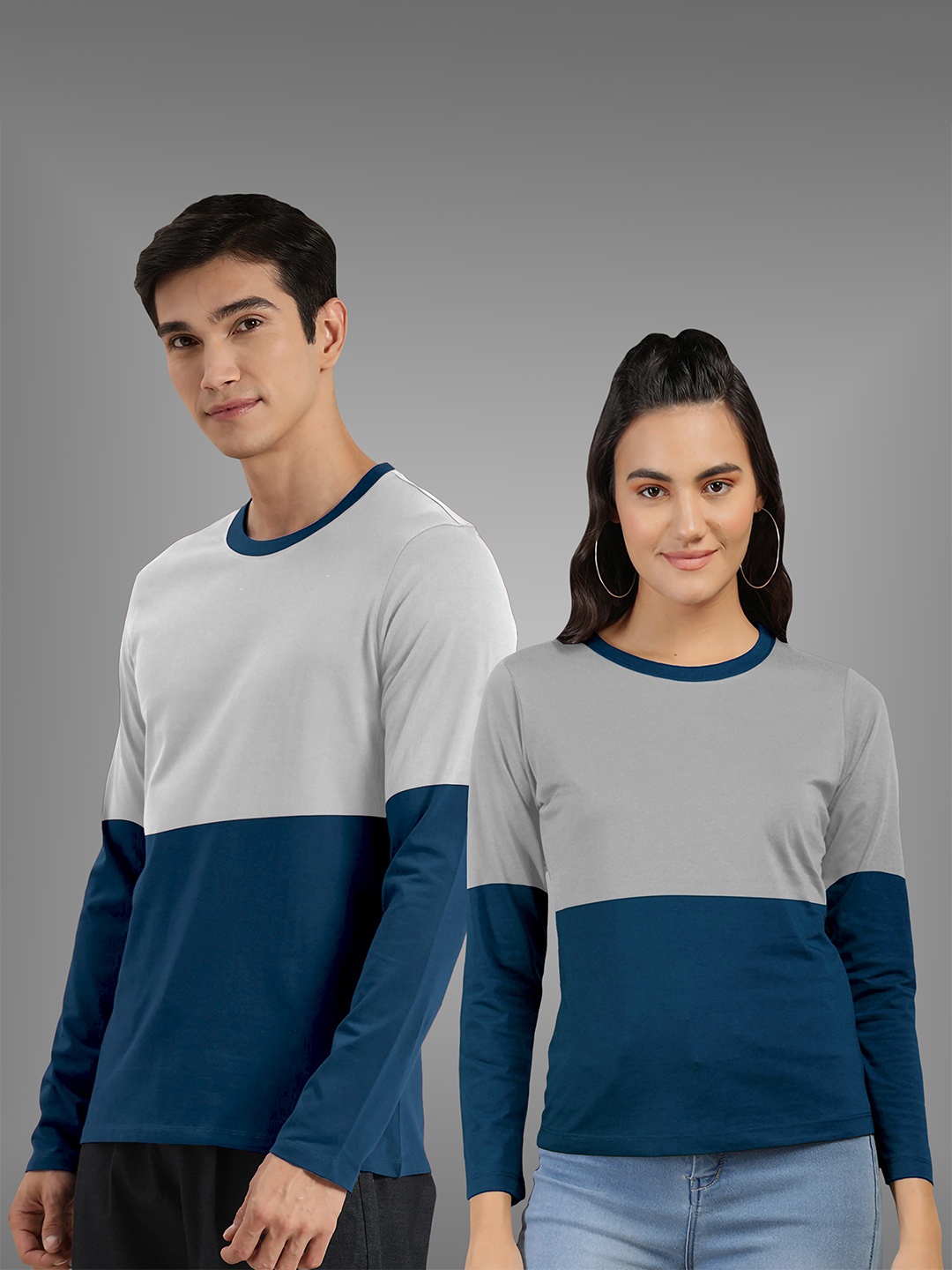 

BAESD Unisex Pack Of 2 Colourblocked Twistform Comfortable T-shirts, Navy blue