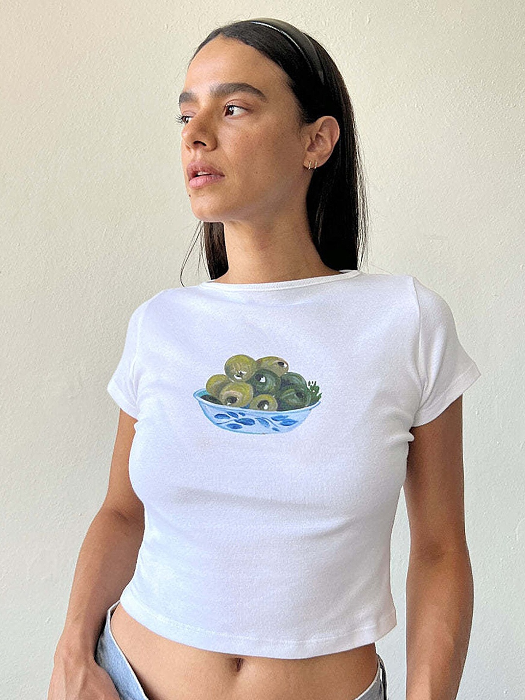 

LULU & SKY Graphic Printed Boat Neck Crop T-shirt, White