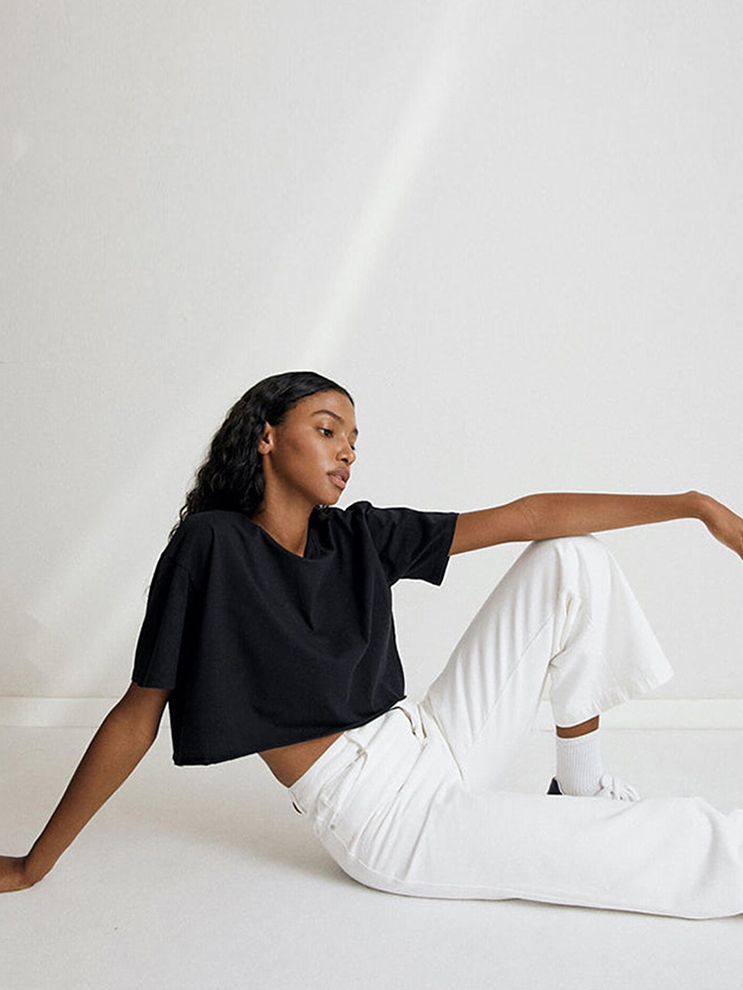 

LULU & SKY Cotton Crop Boxy Top, Black