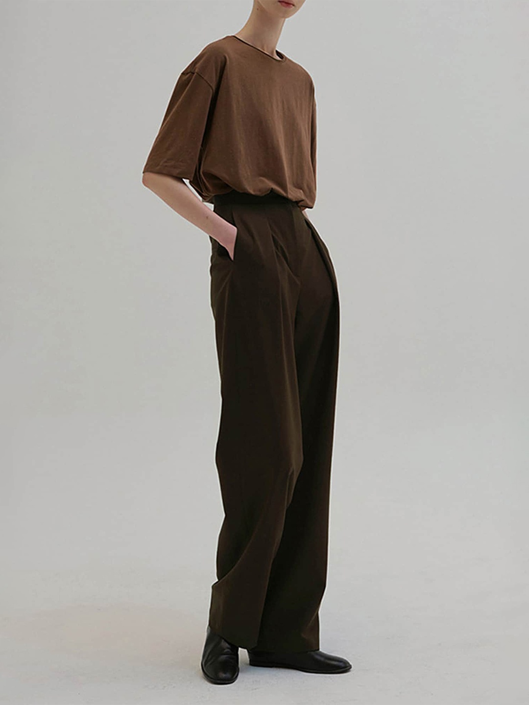 

LULU & SKY Drop Shoulder Sleeves Cotton Boxy T-shirt, Coffee brown