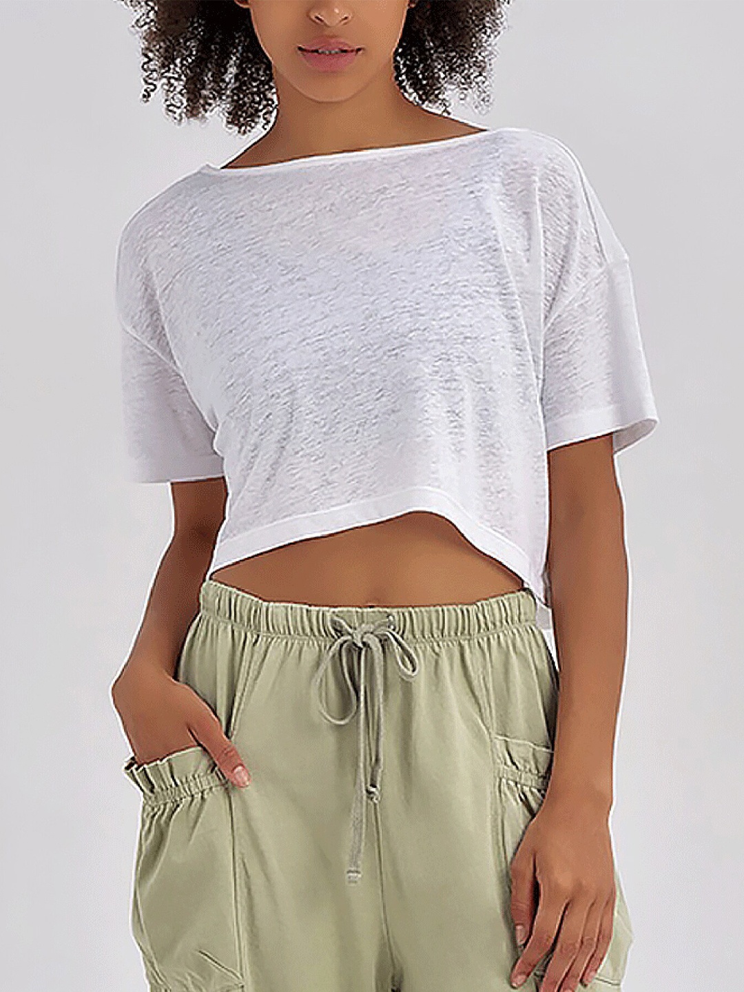 

LULU & SKY Extended Sleeves Cotton Boxy Crop Top, White