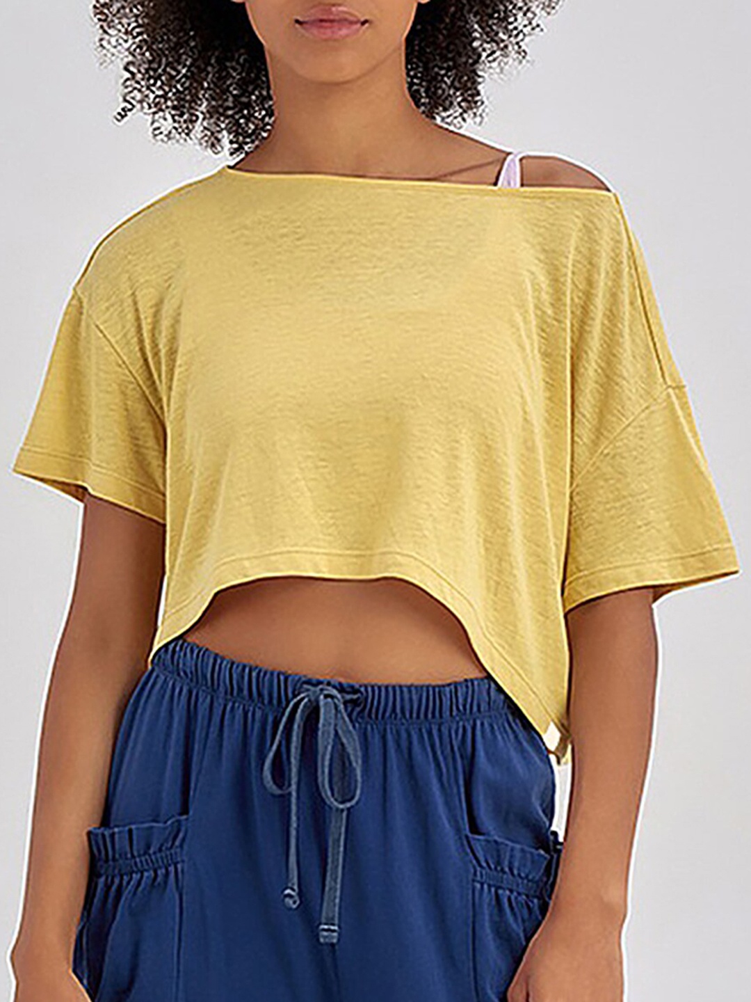 

LULU & SKY Round Neck Crop Boxy Fit T-shirt, Yellow