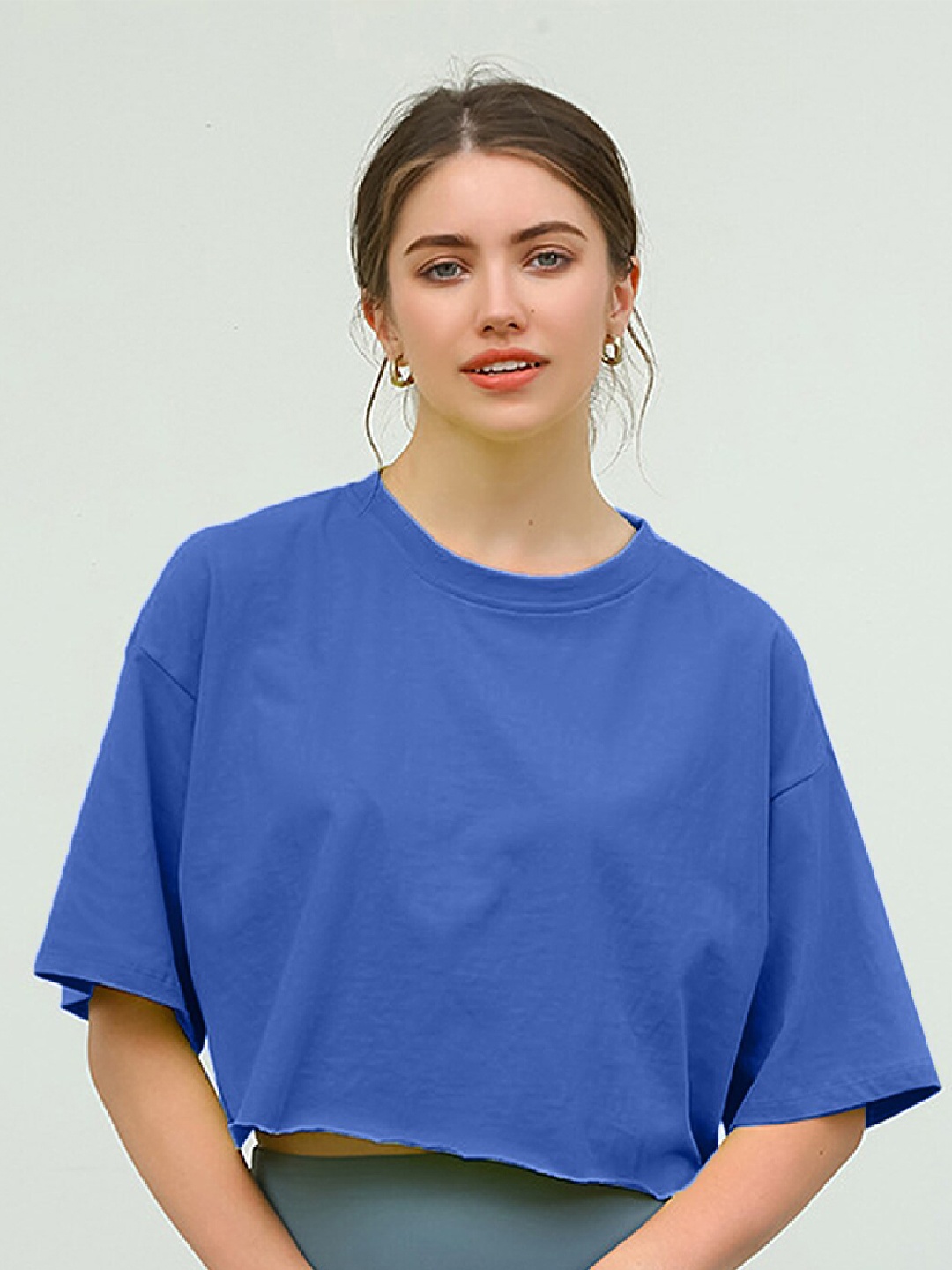 

LULU & SKY Boxy Fit Drop-Shoulder Sleeves Cotton Crop T-shirt, Blue