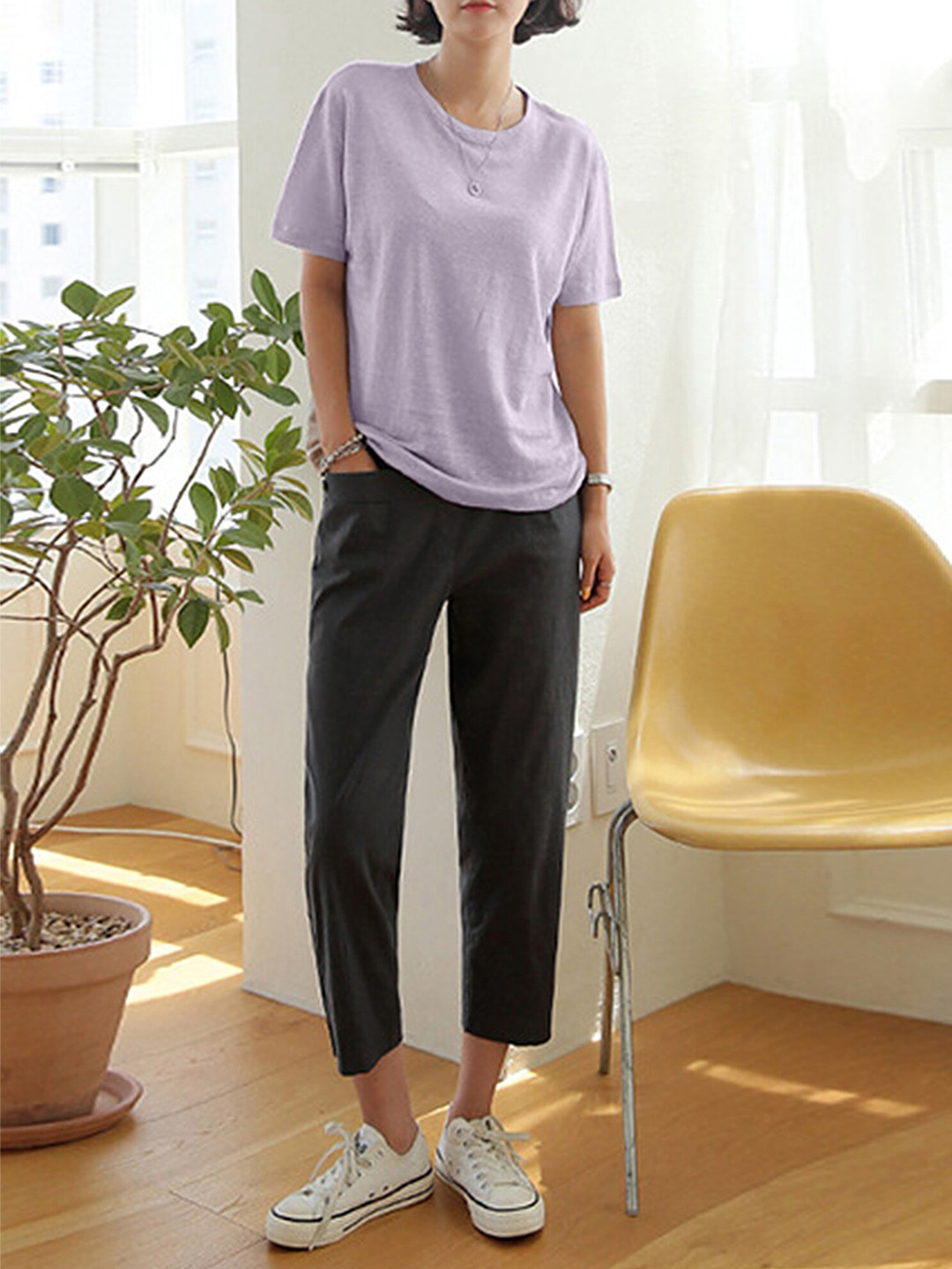 

LULU & SKY Round Neck Cotton Mix T-shirt, Purple