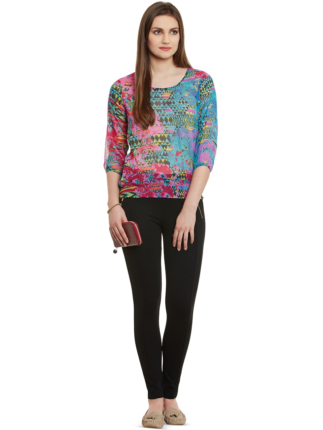

WISSTLER Floral Print Chiffon Top, Blue