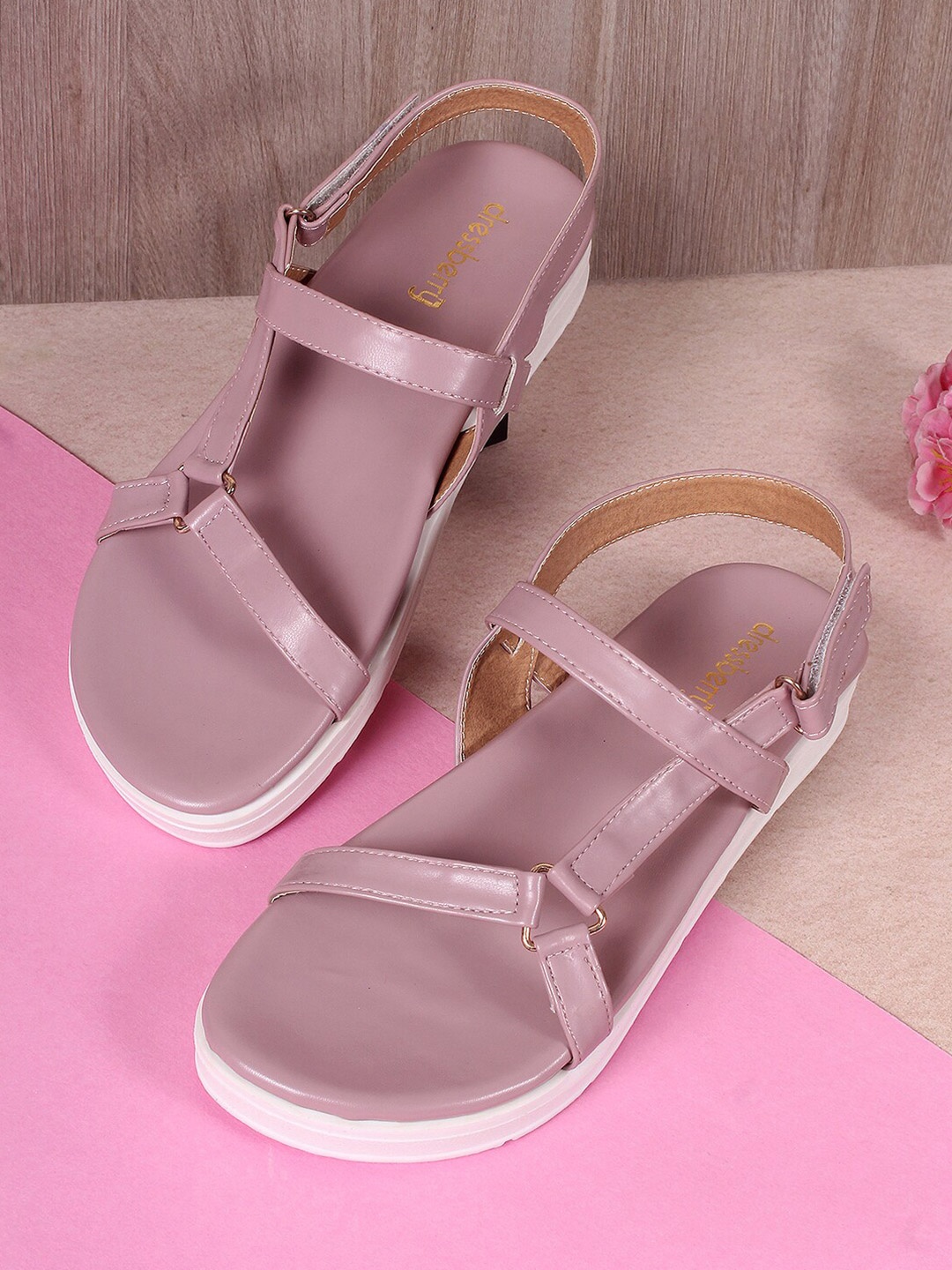 

DressBerry Pink Strappy Open Toe Flats