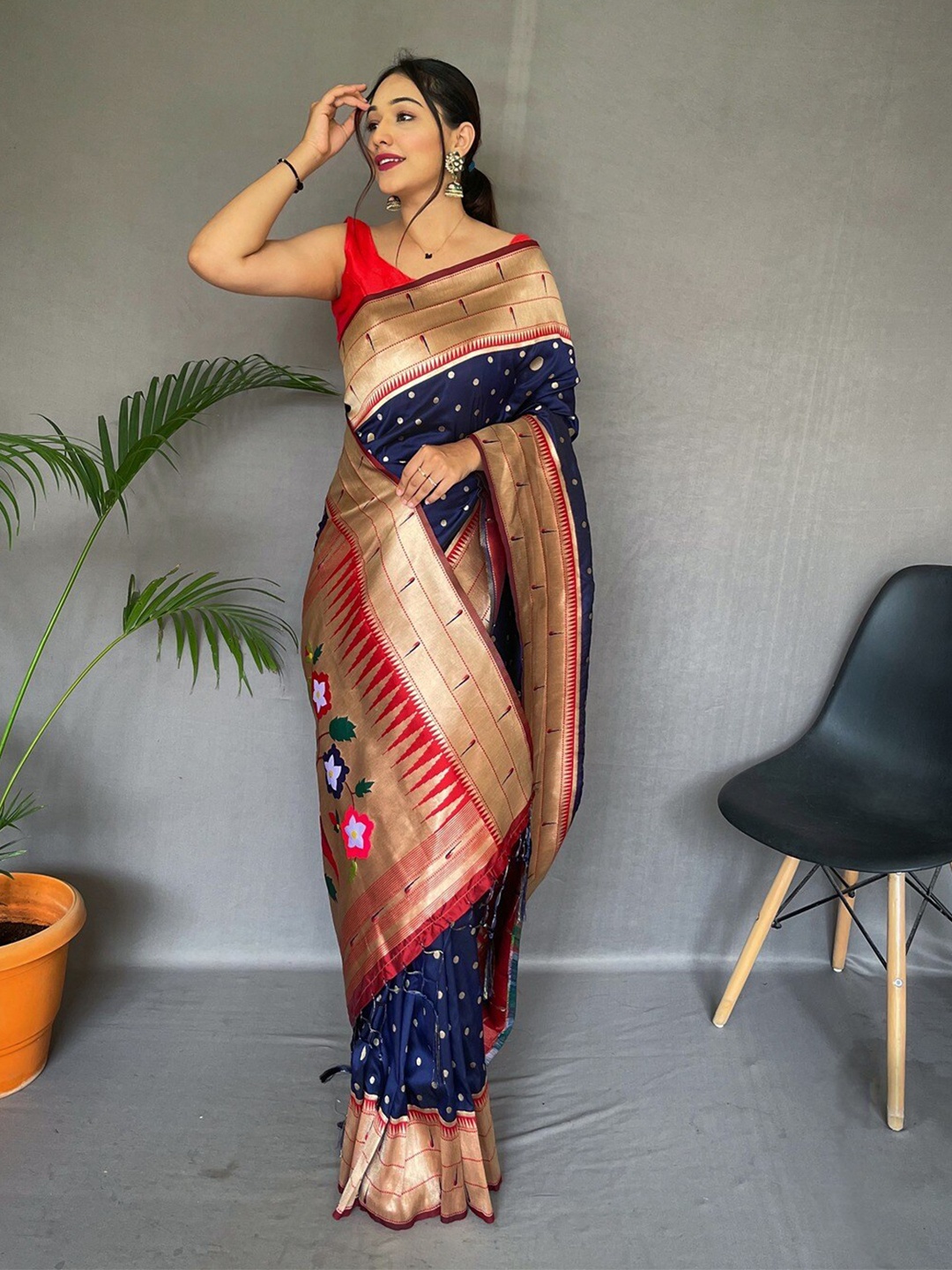 

SGF11 Woven Design Pure Zari Heavy Work Paithani Kanjeevaram Silk Saree, Blue
