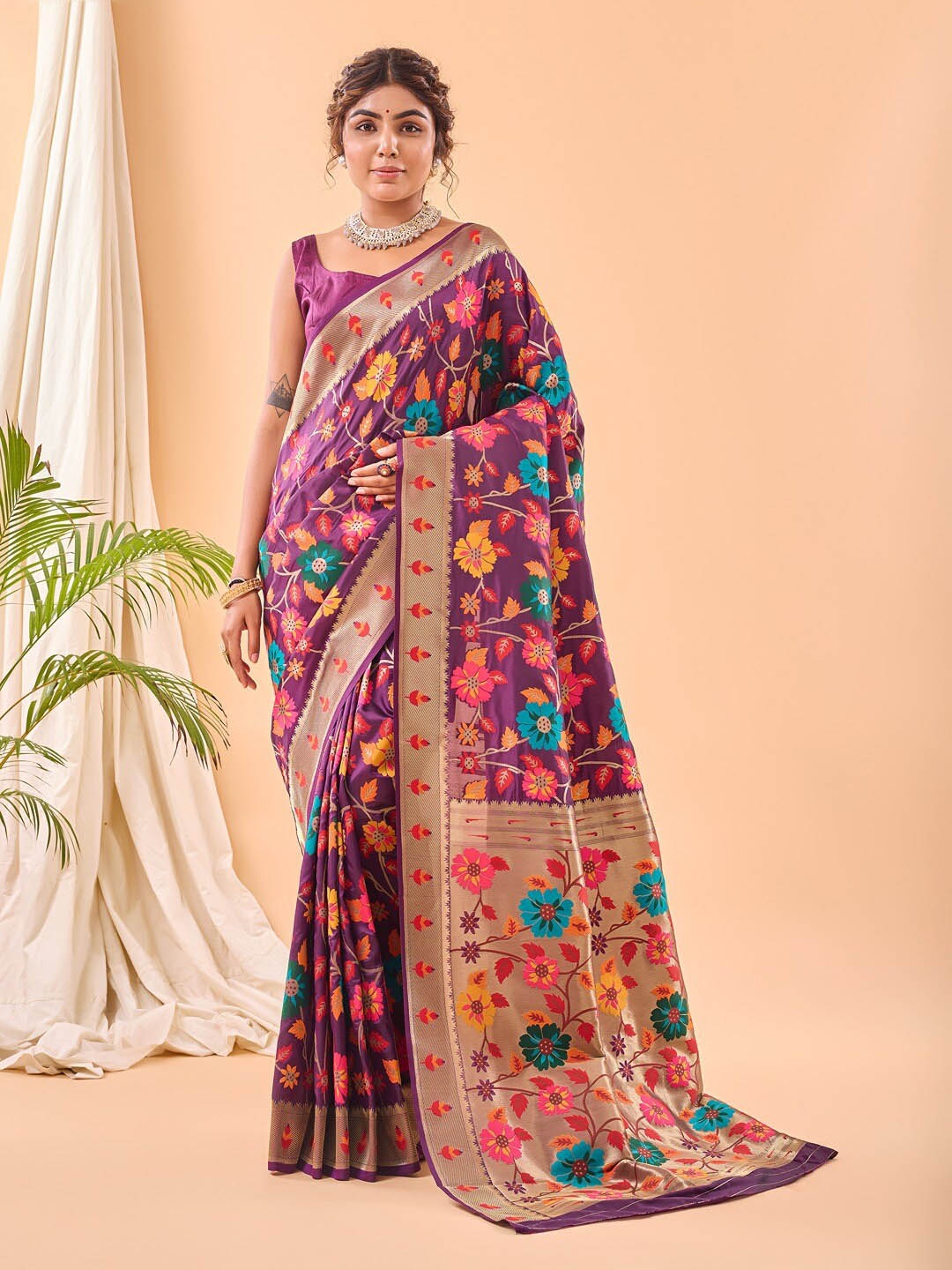 

SGF11 Woven Design Zari Heavy Work Kanjeevaram Silk Saree, Purple