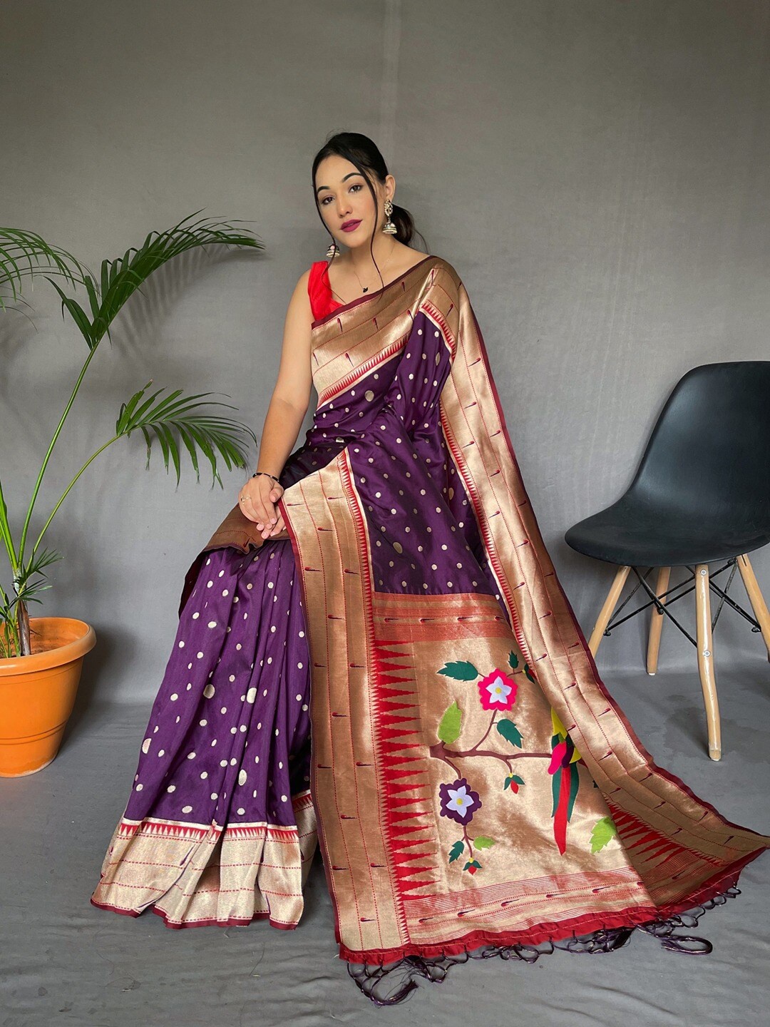 

SGF11 Woven Design Pure Zari Heavy Work Paithani Kanjeevaram Silk Saree, Purple