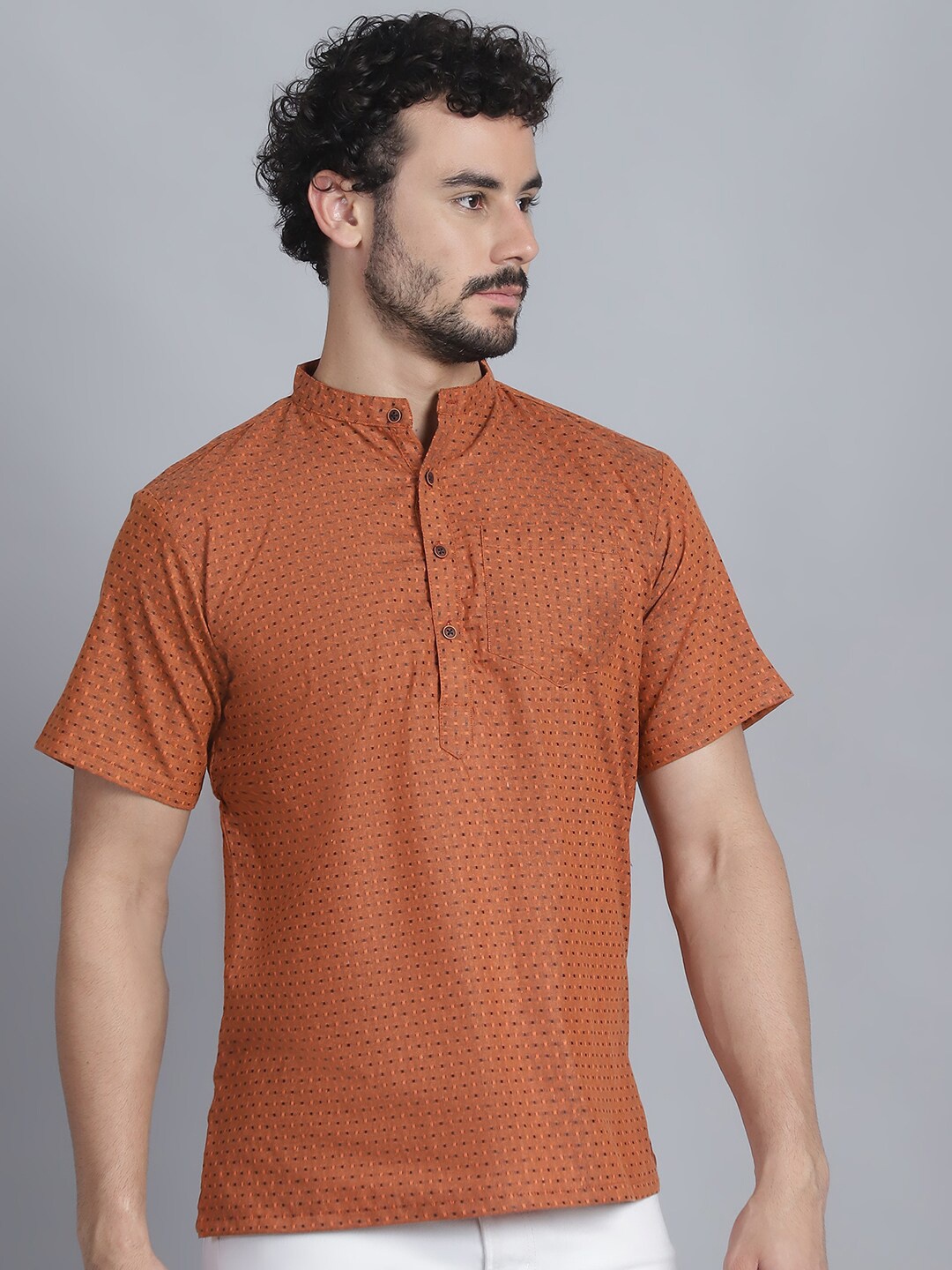 

Aarsha Geometric Woven Design Cotton Short Straight Kurta, Rust