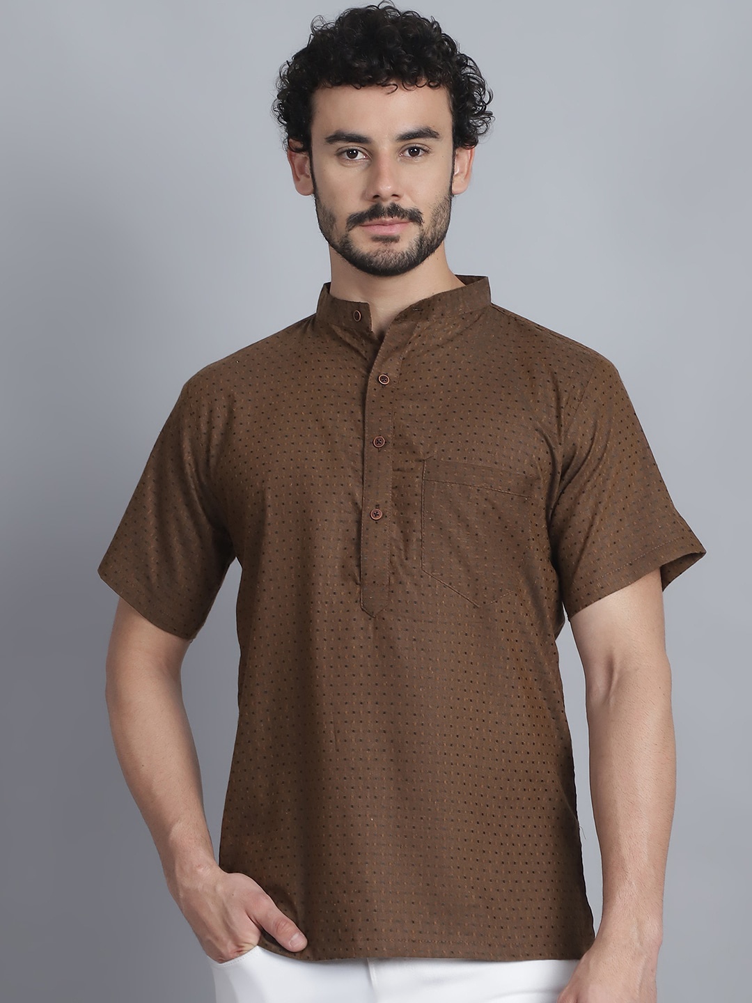 

Aarsha Geometric Woven Design Cotton Short Straight Kurta, Brown