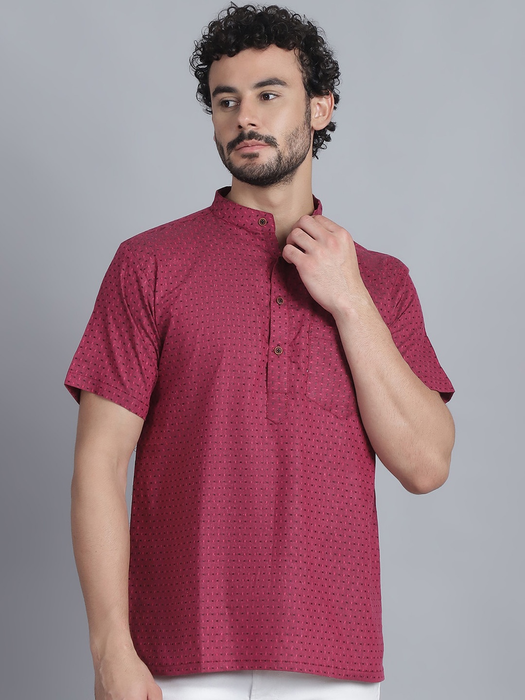

Aarsha Mandarin Collar Pure Cotton Short Kurta, Pink