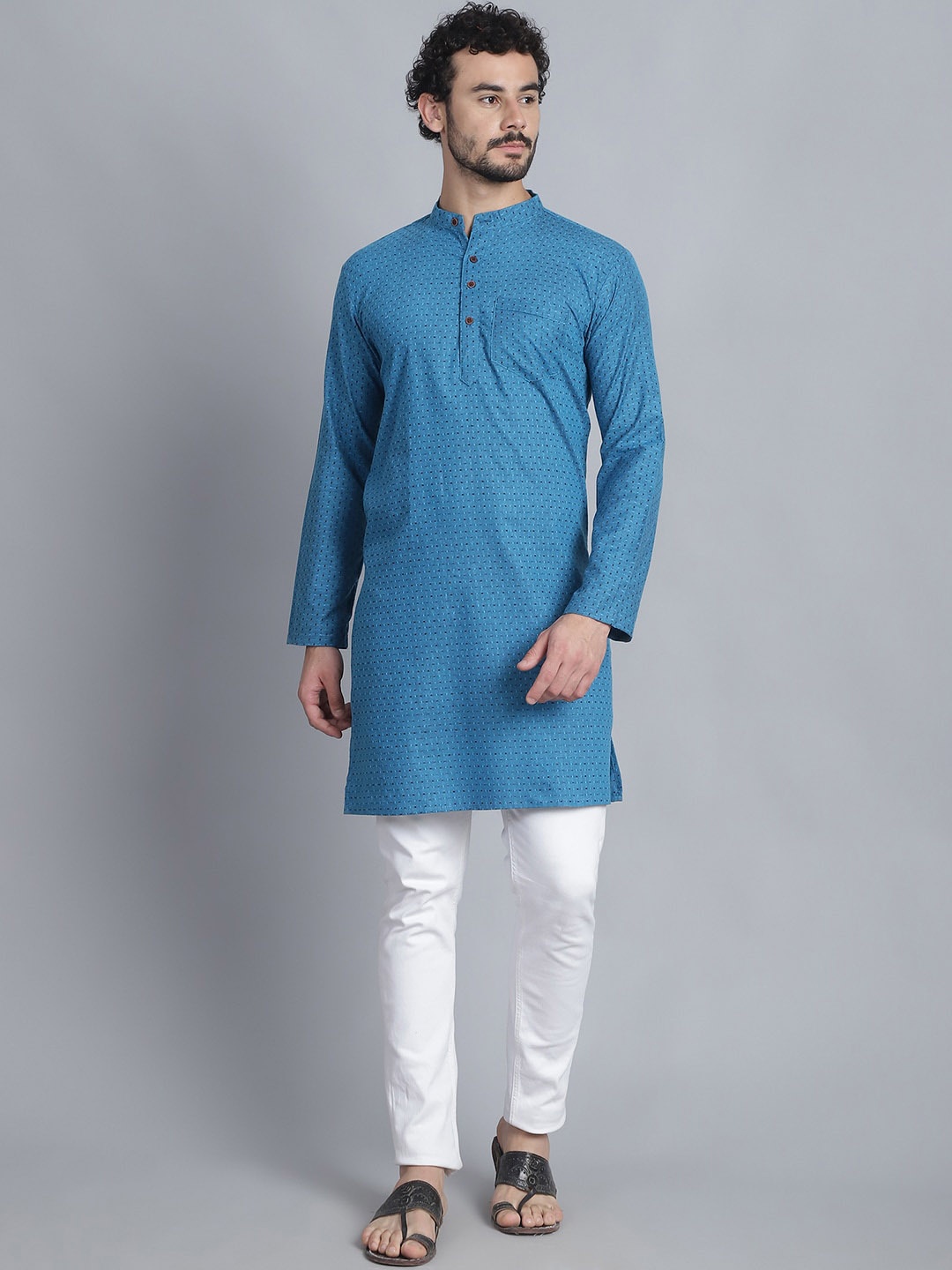 

Aarsha Geometric Woven Design Pure Cotton Straight Kurta, Blue