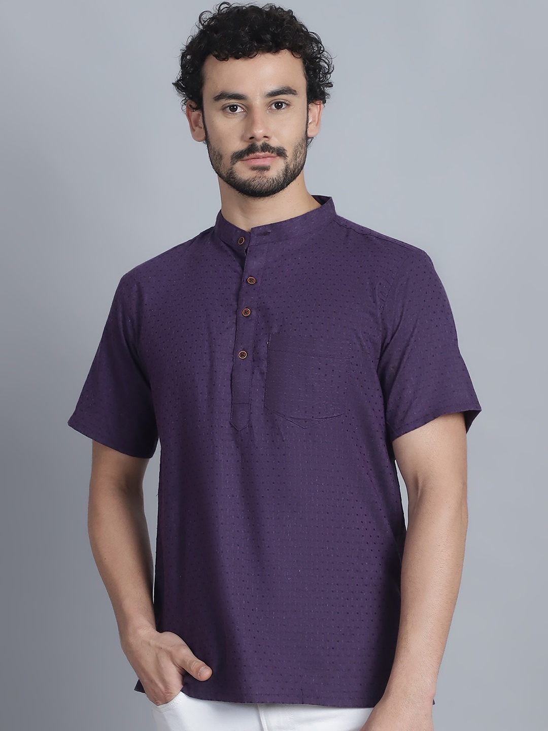 

Aarsha Geometric Woven Design Cotton Short Straight Kurta, Purple