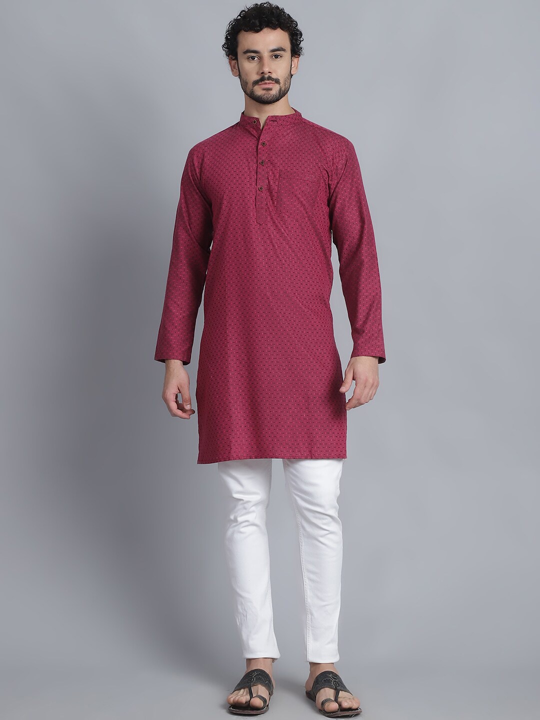 

Aarsha Geometric Woven Design Pure Cotton Straight Kurta, Pink