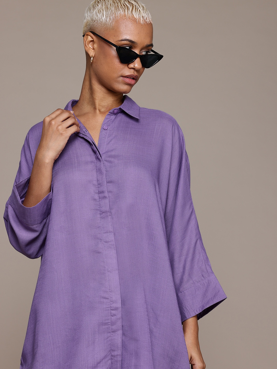 

Roadster Longline Casual Shirt, Purple