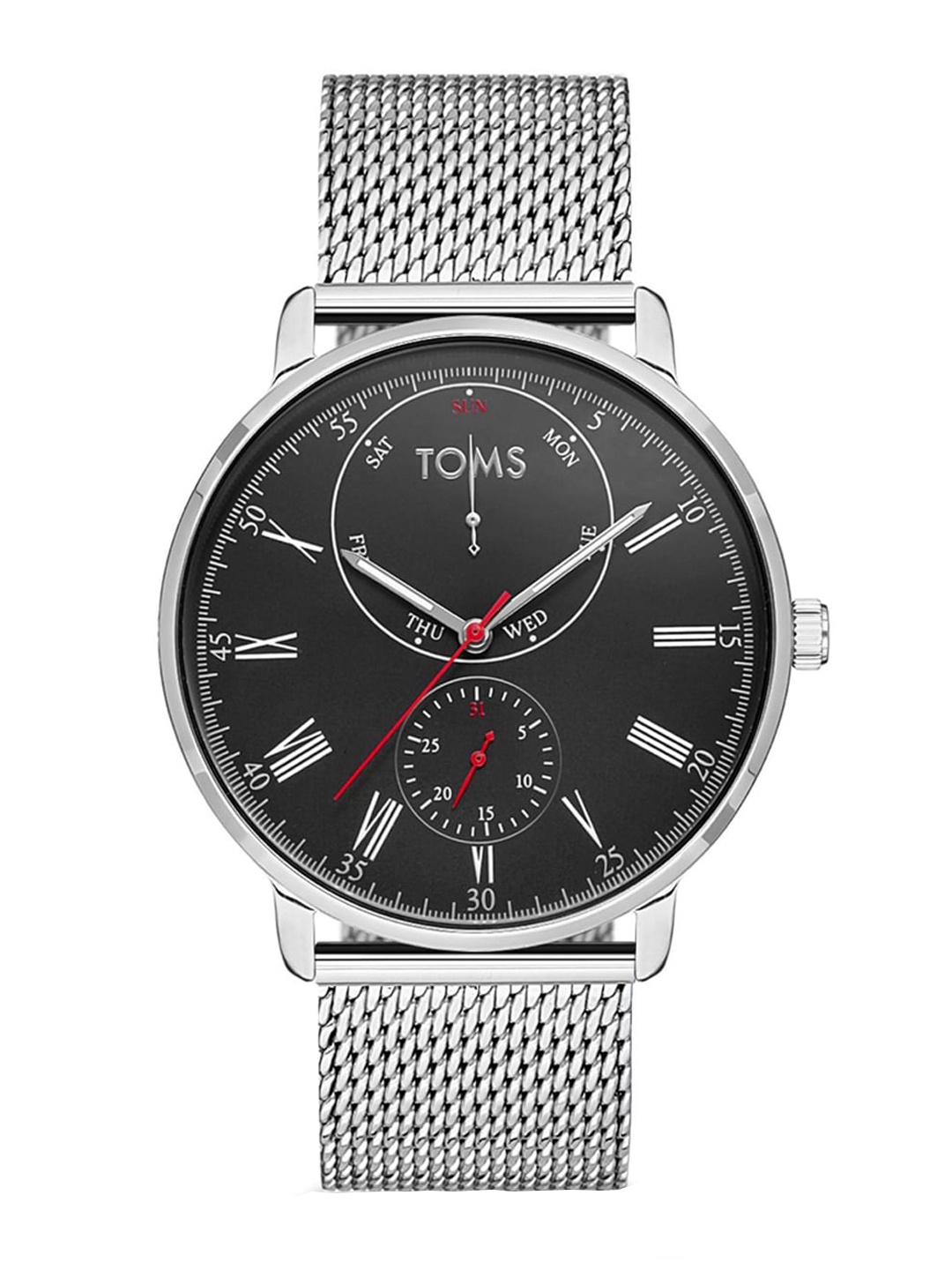 

TOMS Men Textured Dial & Stainless Steel Bracelet Style Straps Analogue Watch T1899C-A, Silver