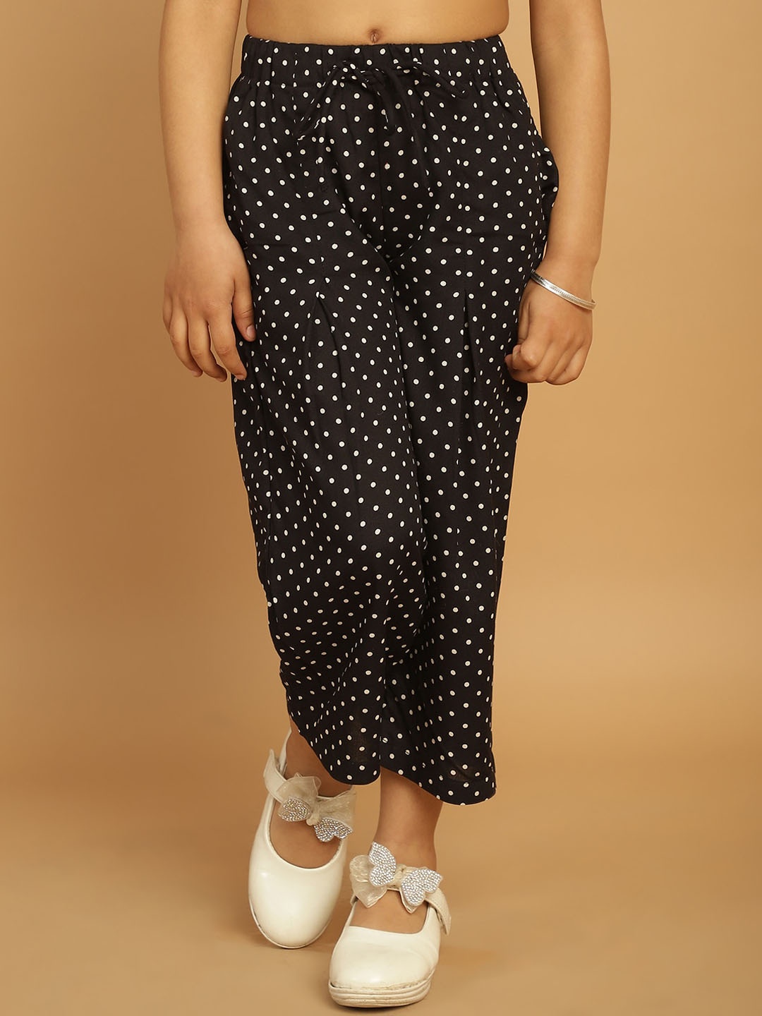 

MINI & MING Girls Printed Relaxed Straight Fit Low-Rise Trousers, Black