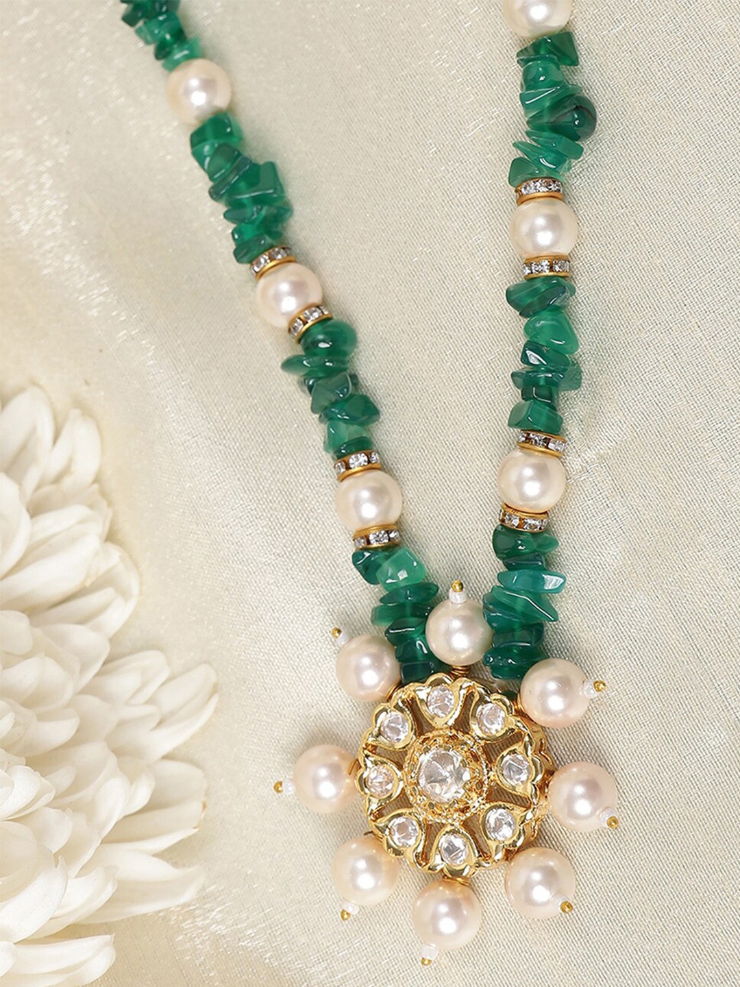 

XAGO Gold-Plated Kundan Studded & Beaded Necklace