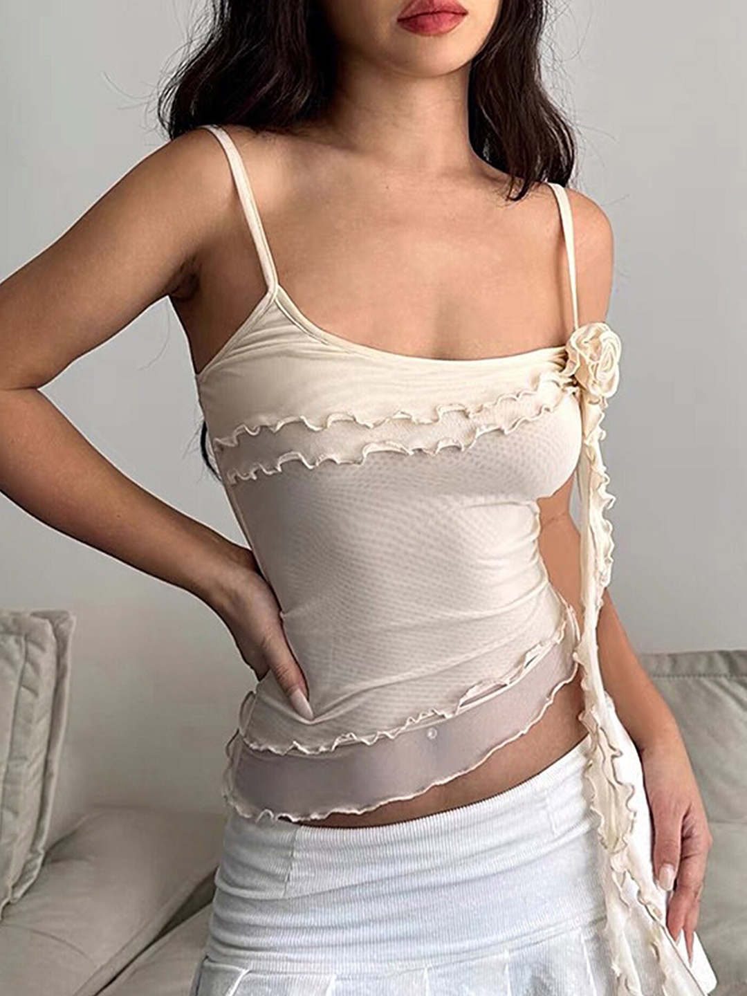 

LULU & SKY Shoulder Straps Fitted Top, Beige