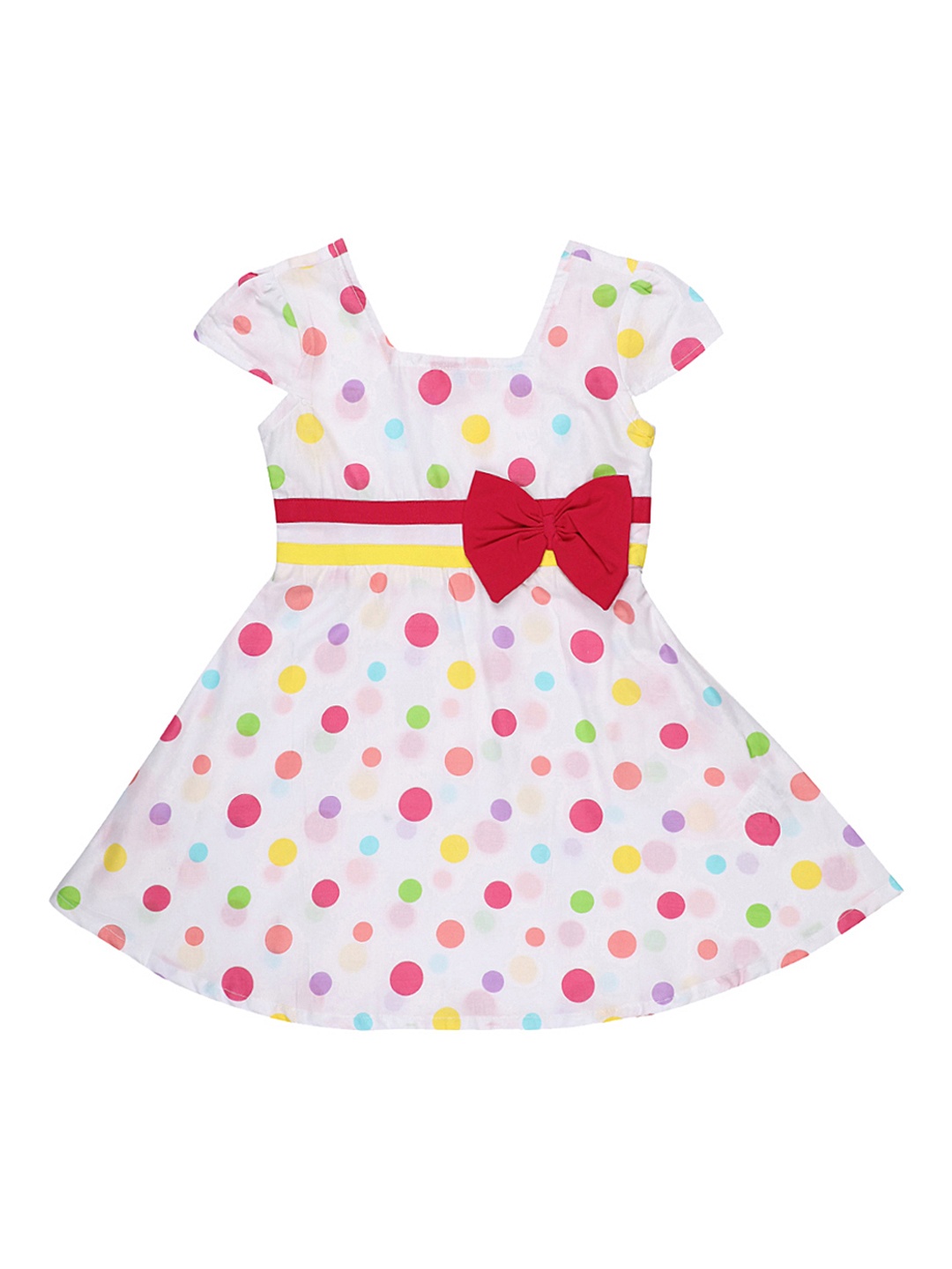 

Kids On Board Girls White Printed Fit and Flare Dress
