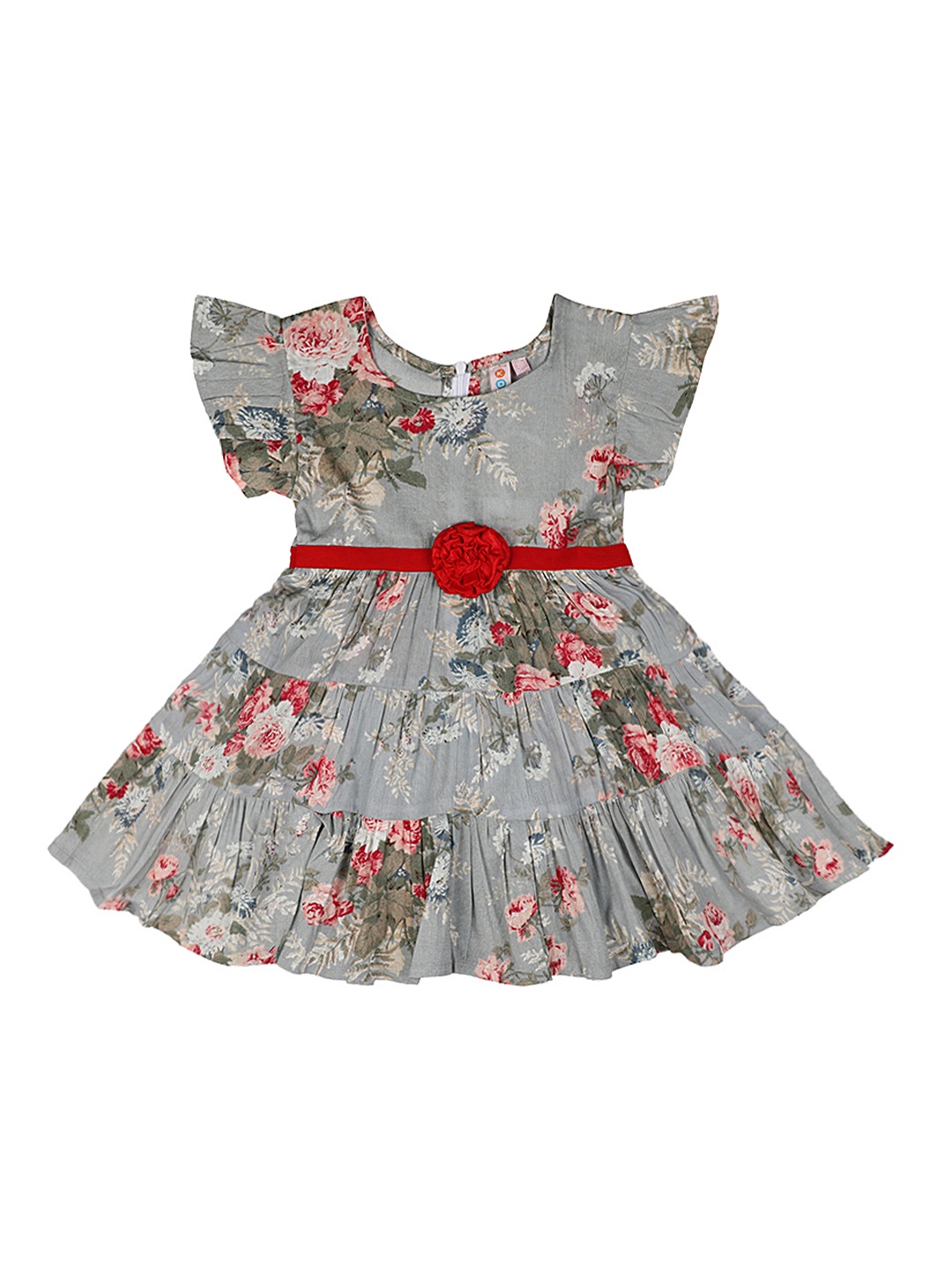 

Kids On Board Girls Grey Printed Fit and Flare Dress