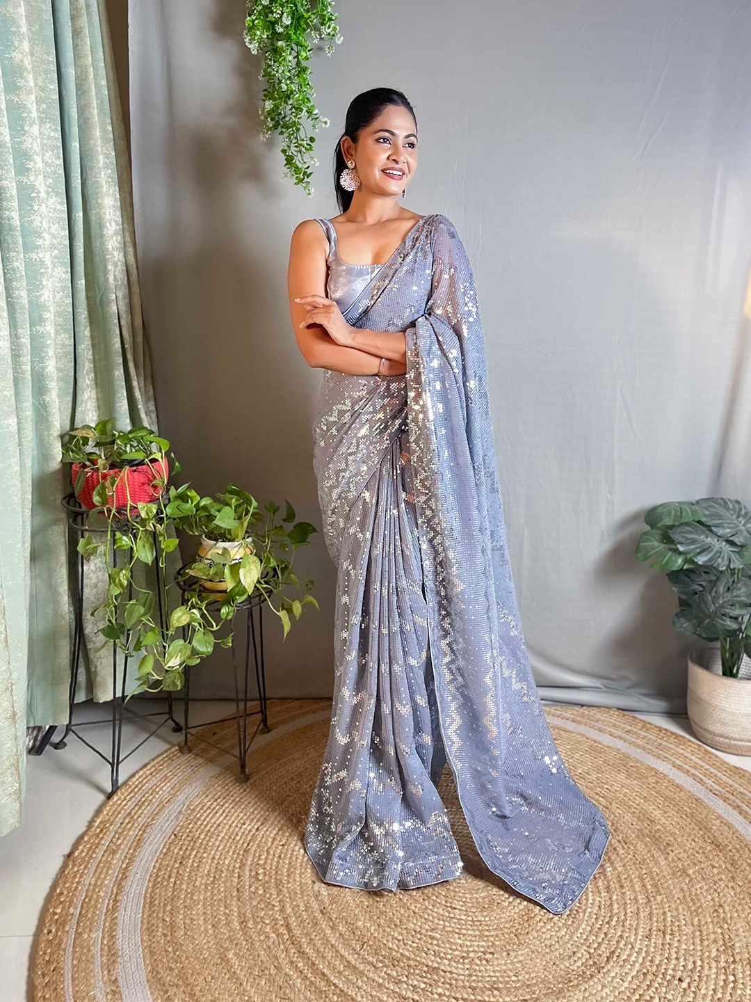 

Mitera Grey Embellished Sequinned Saree