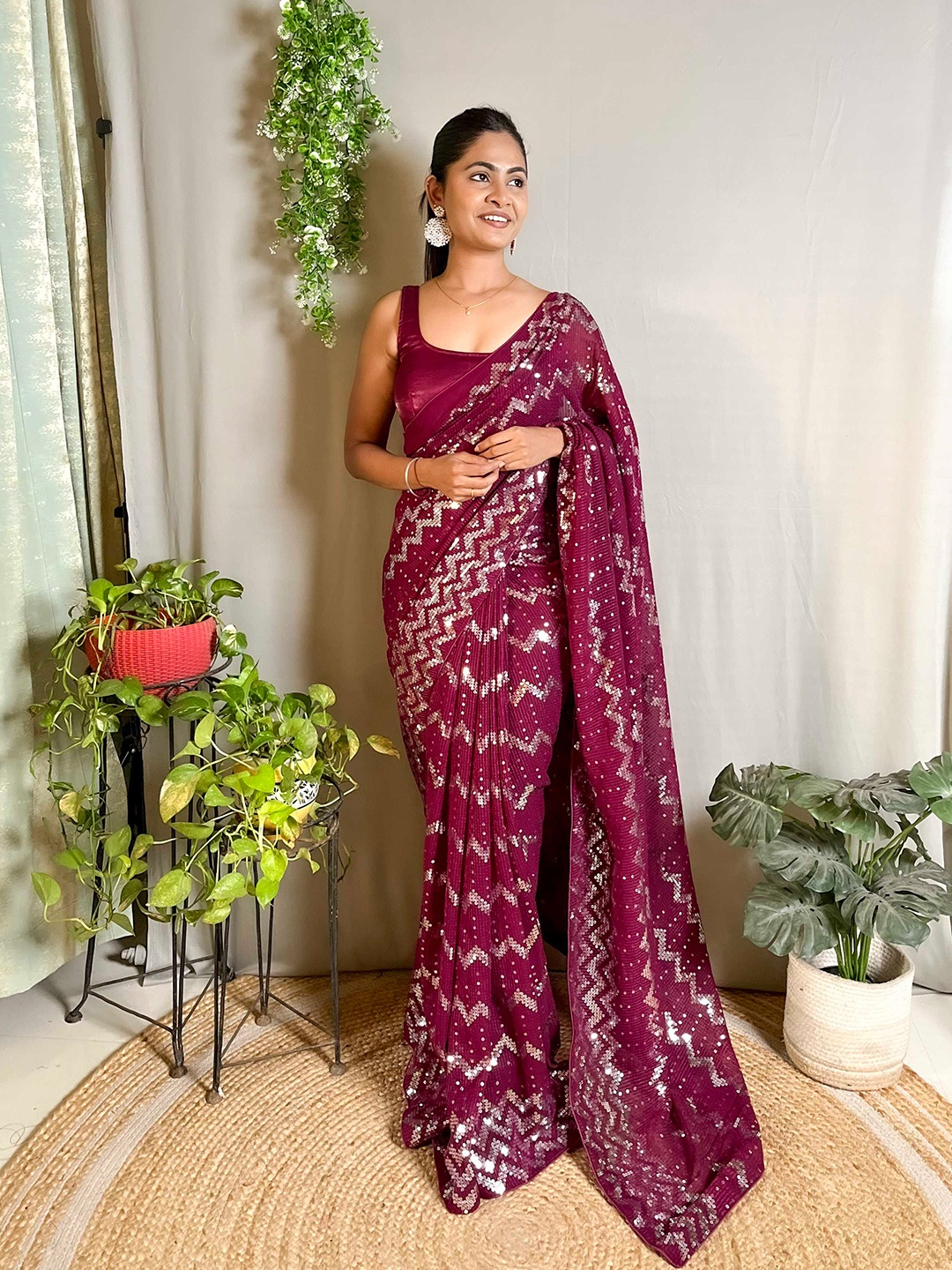 

Mitera Purple Embellished Sequinned Saree