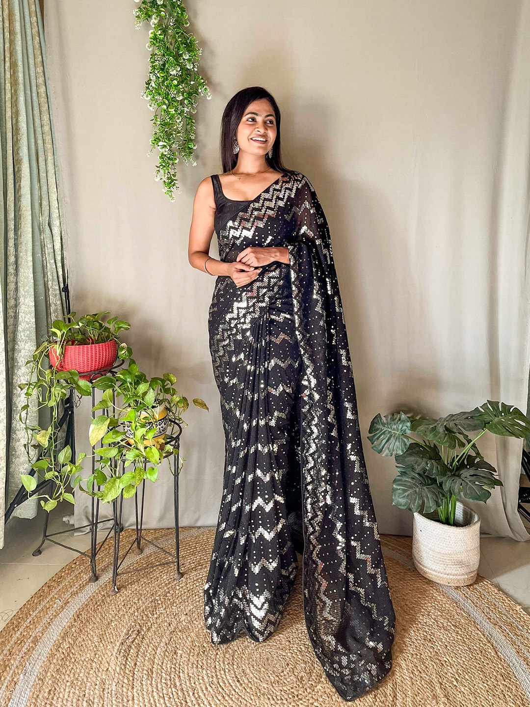 

Mitera Black Embellished Sequinned Saree