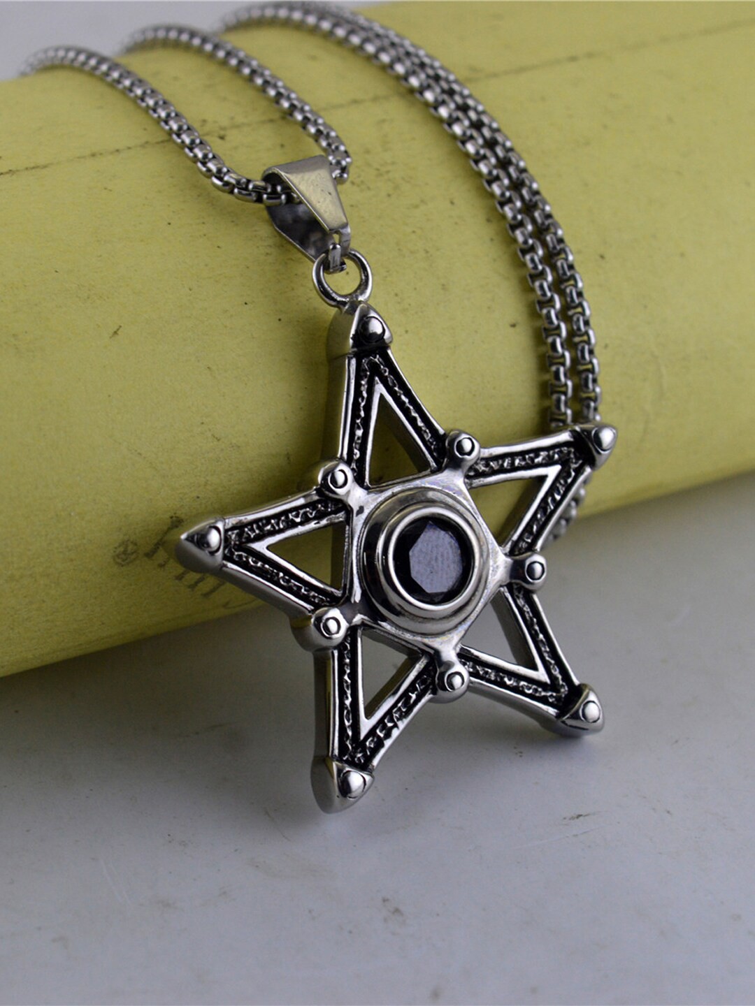 

VAGHBHATT Silver-Plated Stainless Steel Pentagram-Charm Pendant With Chain