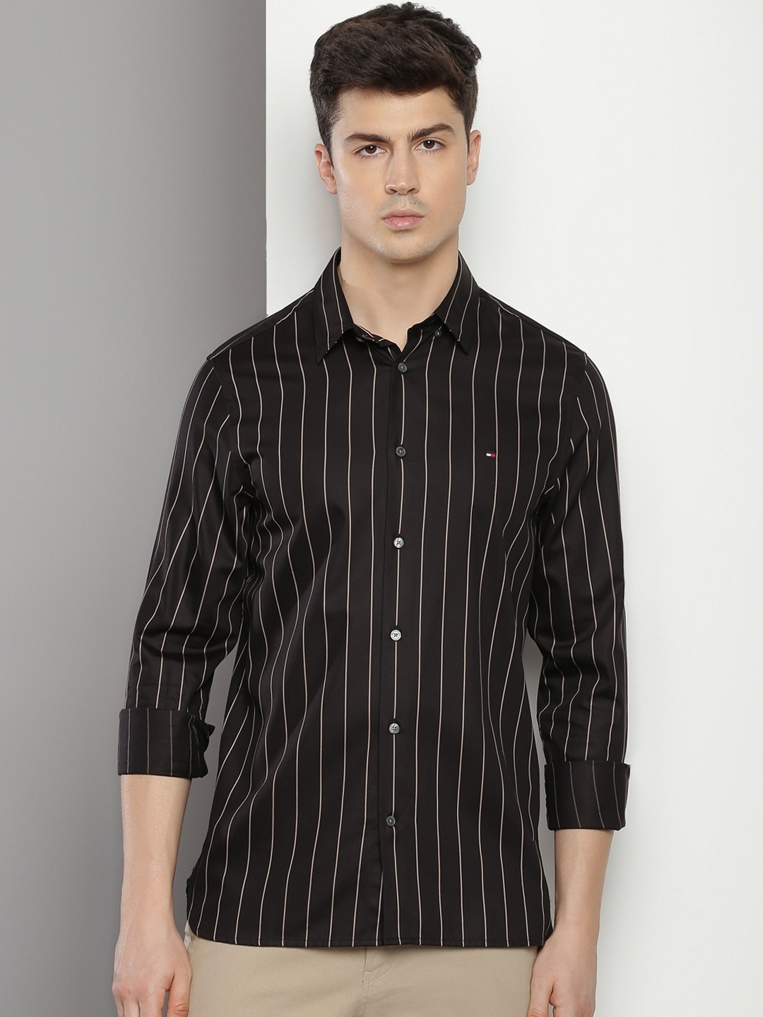 

Tommy Hilfiger Slim Fit Striped Casual Shirt, Black