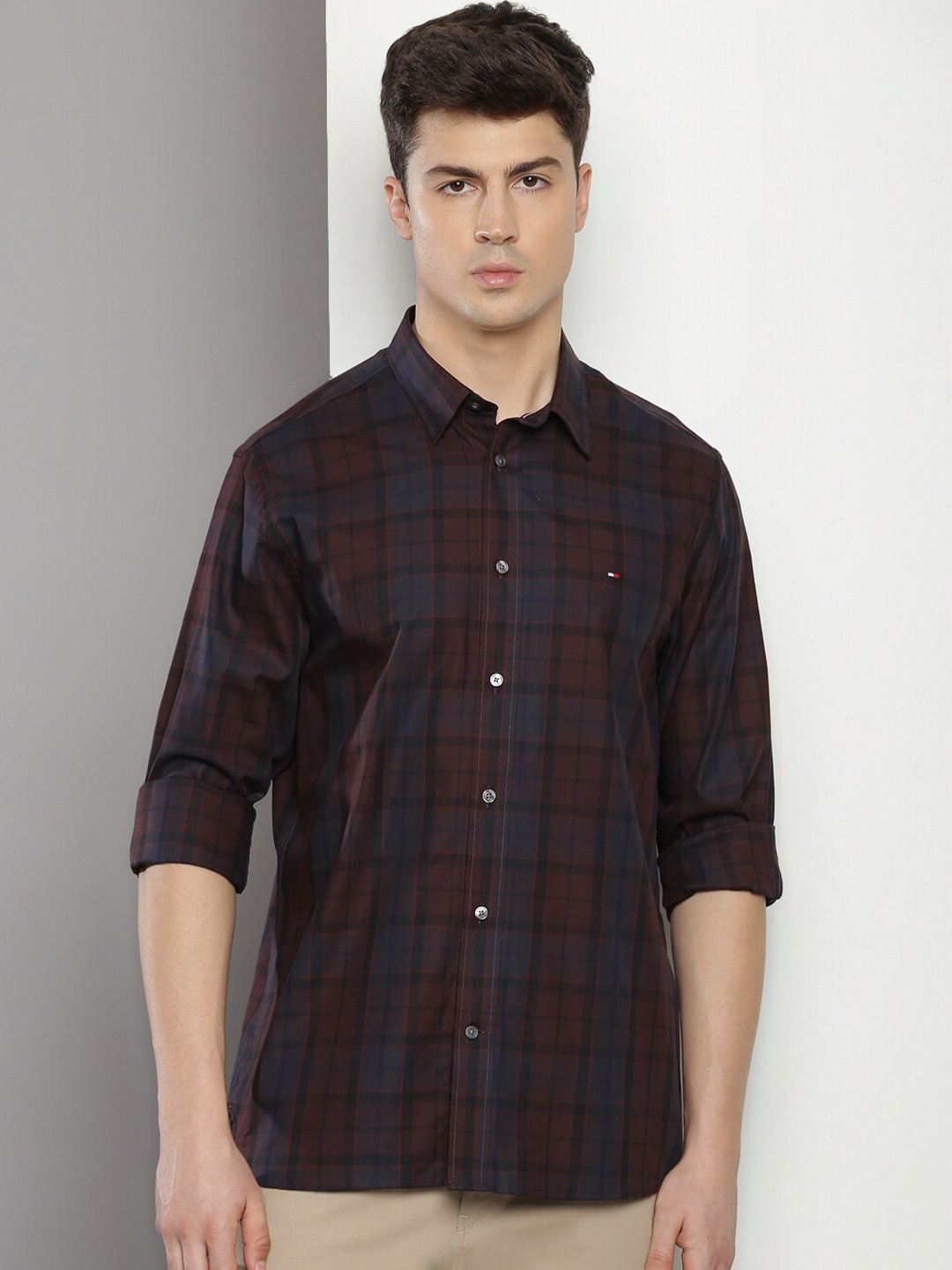 

Tommy Hilfiger Tartan Checked Pure Cotton Casual Shirt, Maroon